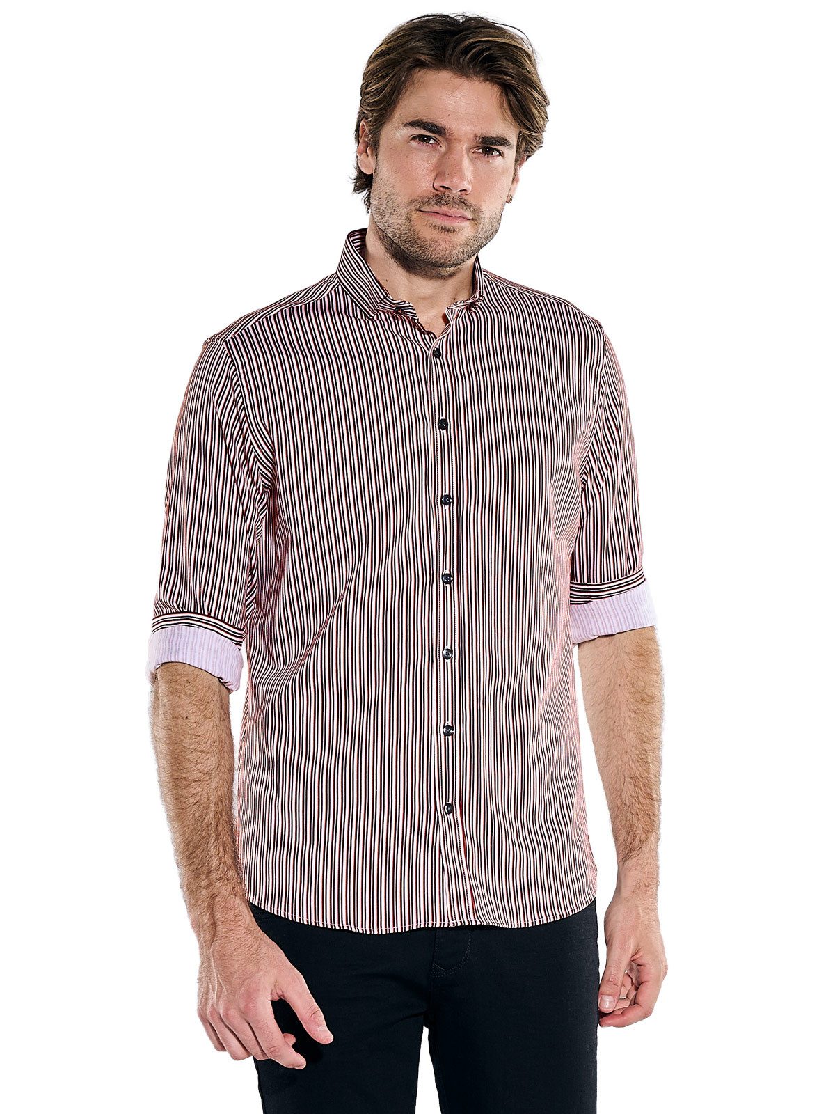 emilio adani Langarmhemd Herren Langarmhemd mit Comfort-Stretch, Bordeaux