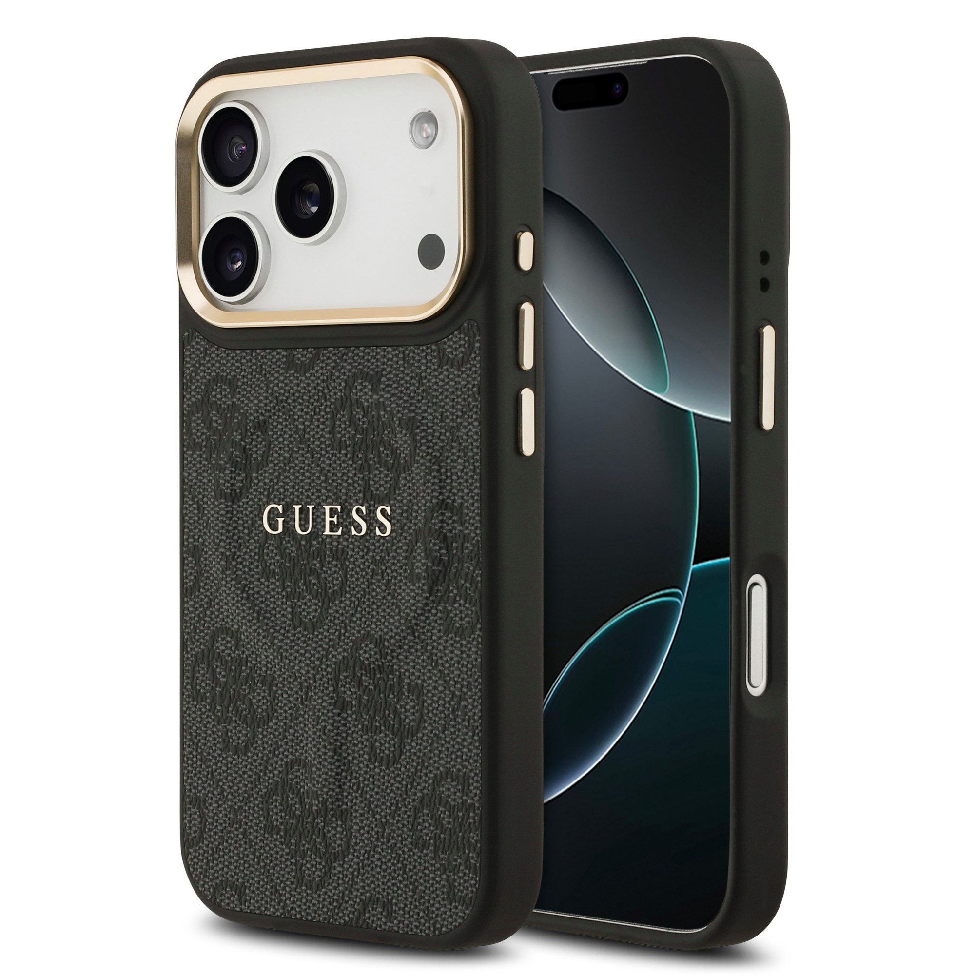 Guess Handyhülle GUESS Case für iPhone 17 Pro Goldrahmen Magsafe Handyhülle Cover Schwa