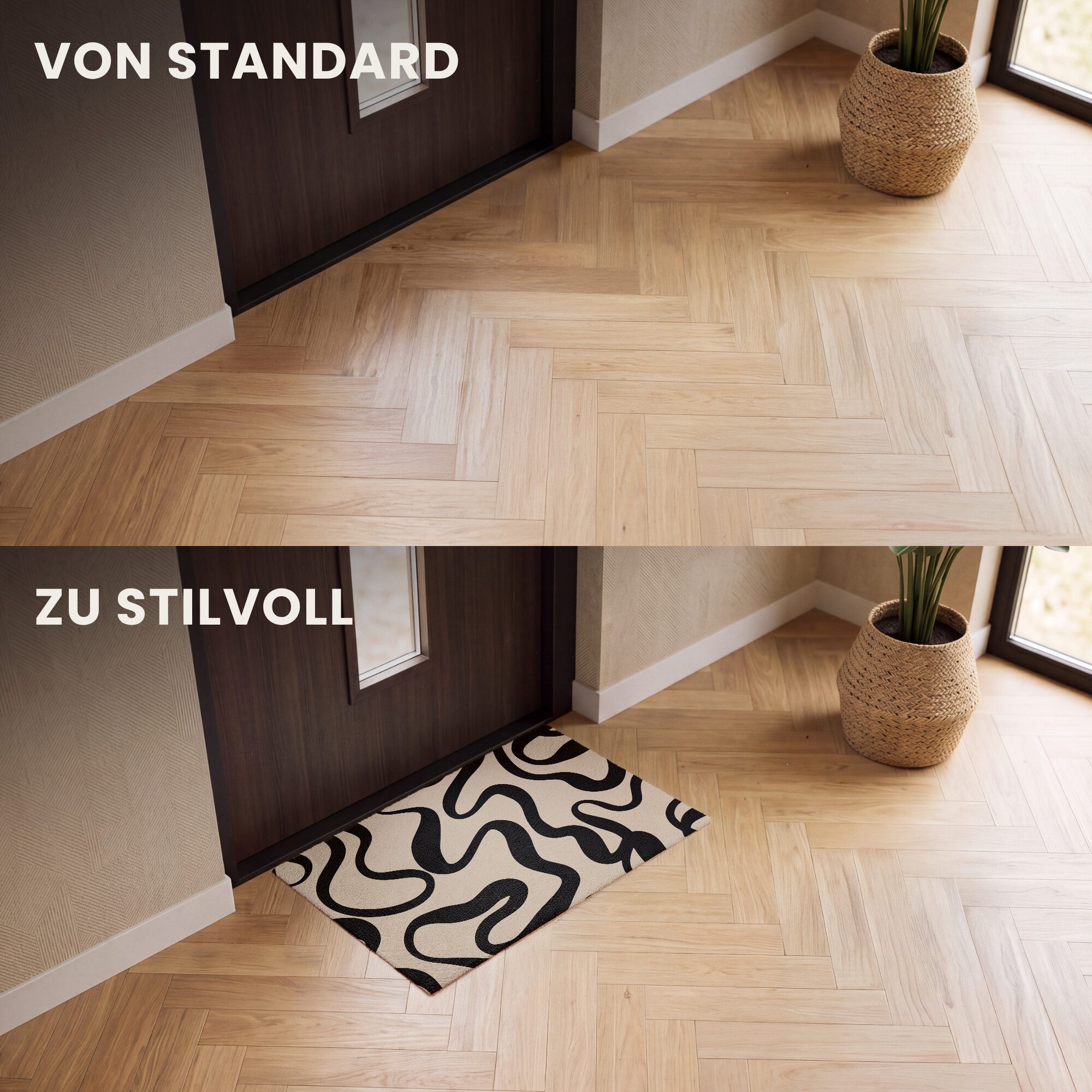MuchoWow Fußmatte Linien - Schwarz - Beige - Abstrakt - Minimalistisch, Rechteckig, innen Schmutzfangmatte, Tür, Schmutzfänger Flur, Teppich 60x40 cm – Bild 3 von 5