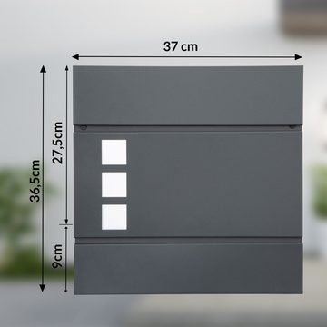 monzana Wandbriefkasten, Design Stahl mit Zeitungsfach Sichtfenster 2 Schlüssel