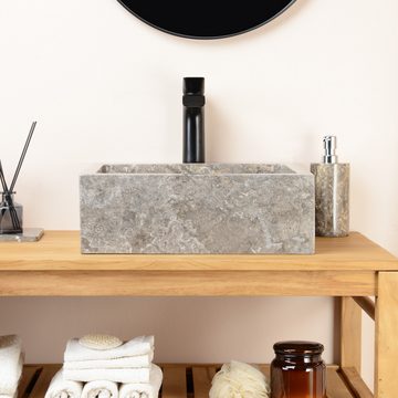 wohnfreuden Aufsatzwaschbecken Marmor Waschbecken KAJA 40 cm grau eckig mit Armaturloch (Kein Set), 4_102295