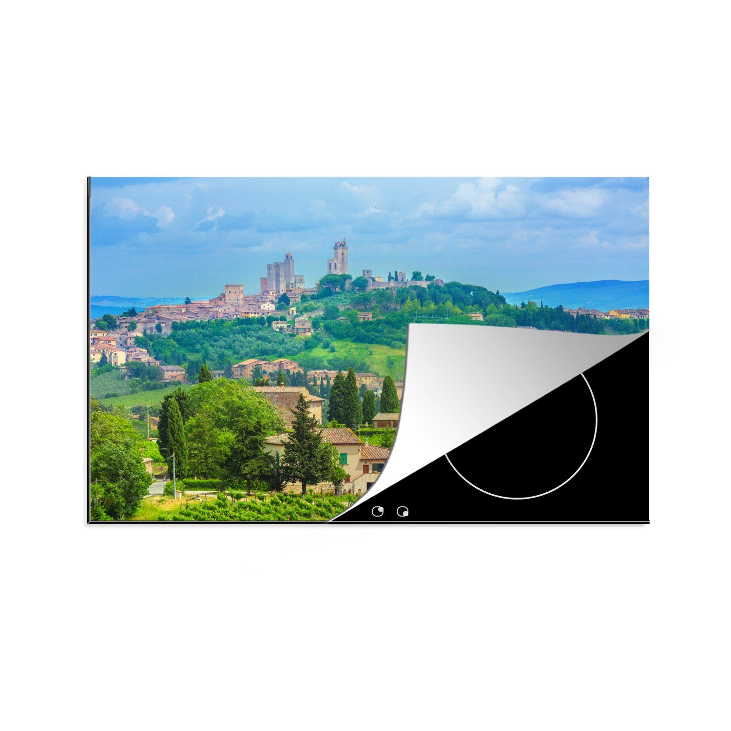 MuchoWow Herdblende-/Abdeckplatte Die Hügel von San Gimignano in der Toskana, Vinyl, (1 tlg), 81x52 cm, Induktionskochfeld Schutz für die küche, Ceranfeldabdeckung