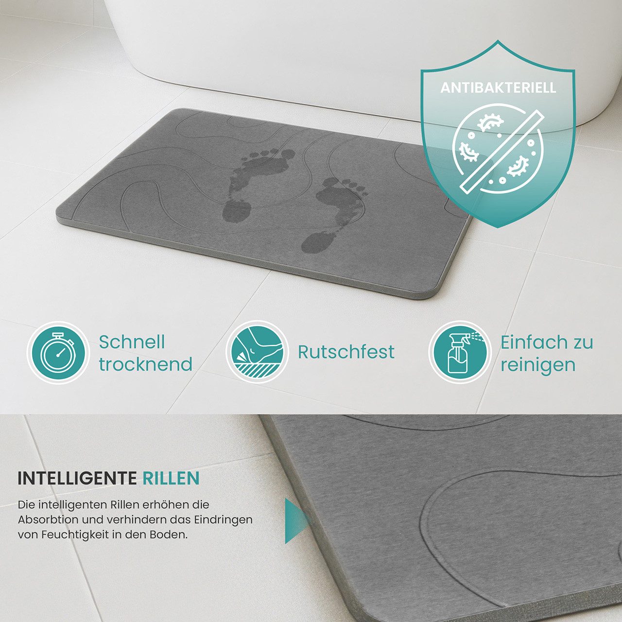 ArtUniverse Badematte Kieslgurmatte dunkelgrau 39x60 cm günstig online kaufen