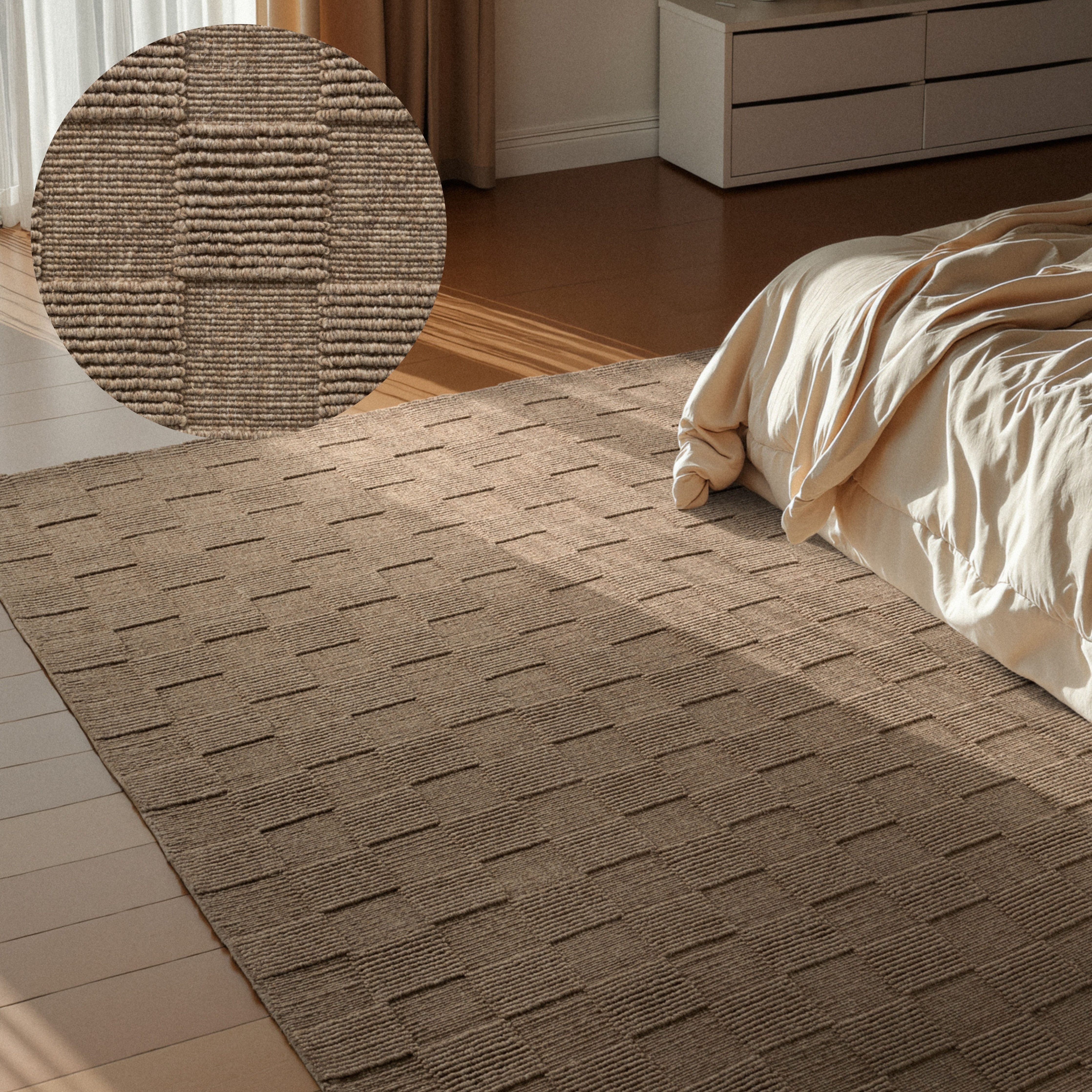 Villeroy & Boch Wollteppich Scala, rechteckig, Höhe: 10 mm, Handgewebt, Wolle, Kariert, Natur, 3D-Struktur, Karo, Wohnzimmer