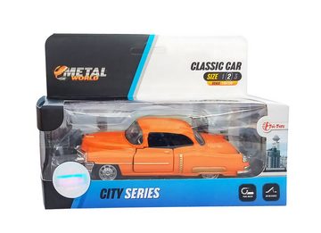 Welly Modellauto Retro Auto Modell mit Rückzug 1:38 Modellauto Metall 50 (Orange), Spielzeugauto