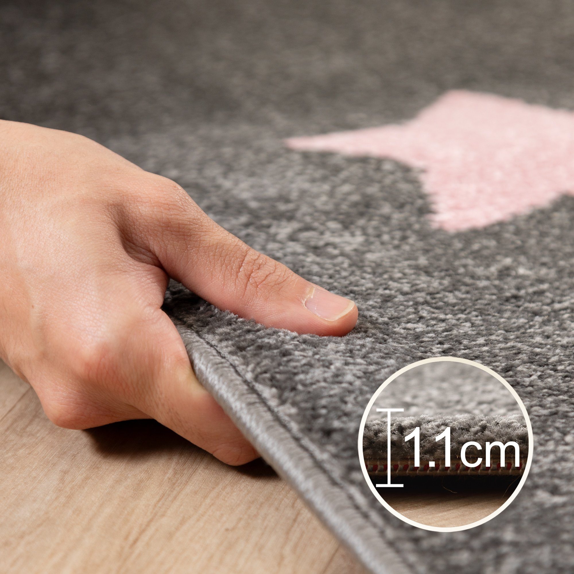 SIMPEX24 Teppich Sterne Design, Läufer, Höhe: 11 mm, Kinderteppich Stern Design Rosa Baby Teppich Kinderzimmer Pflegeleicht