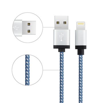 Elegear Nylon Ladekabel USB A Smartphone-Kabel, blauweiß für iphone, 2M