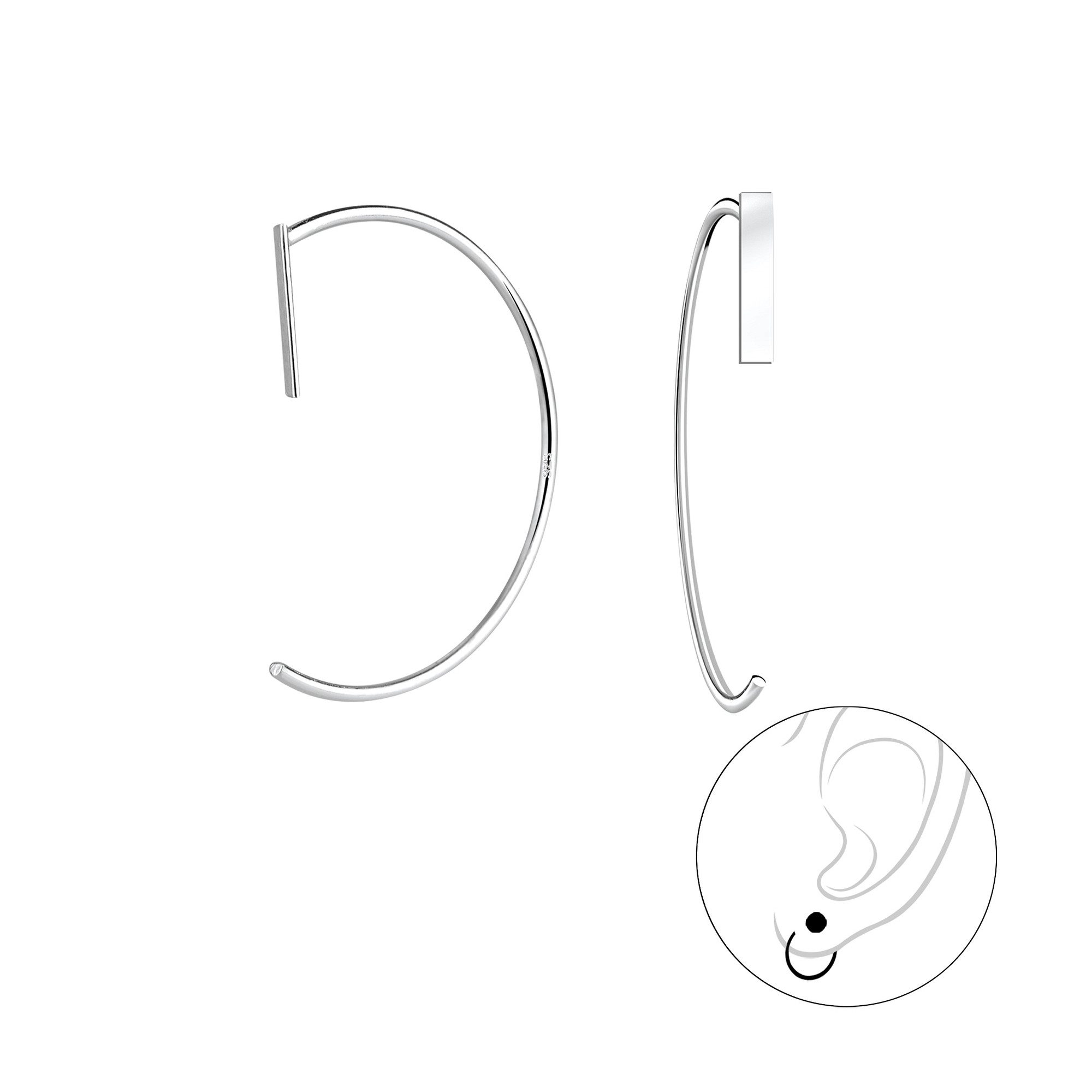 Monkimau Ohrring-Set Stab Halb Creolen 925 Silber, Hypoallergen