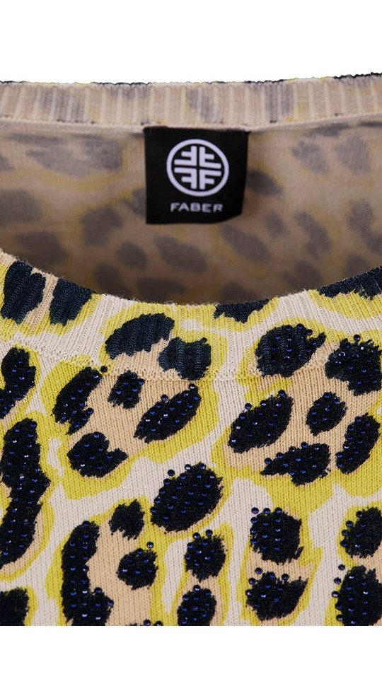 Faber Strickpullover Feinstrickpullover mit Leoprint