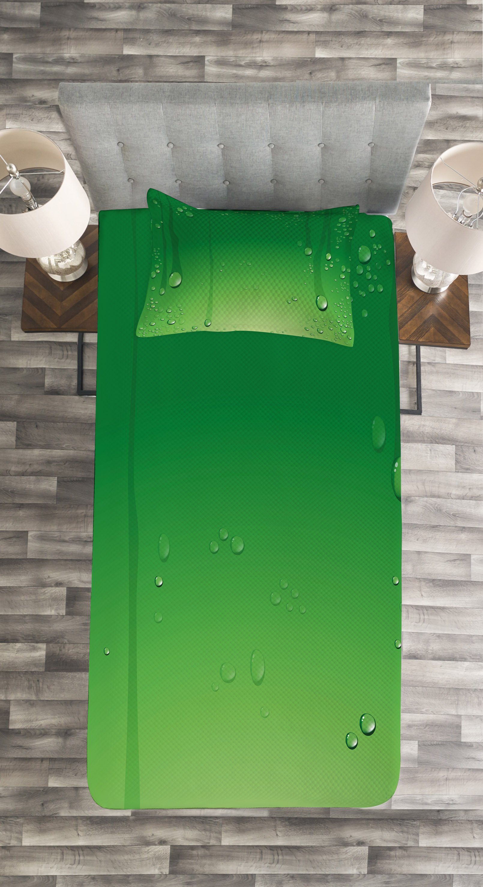 Abakuhaus, Tagesdecke Kissenbezügen Kunst Set mit Wassertropfen Waschbar, Grün Abstrakte