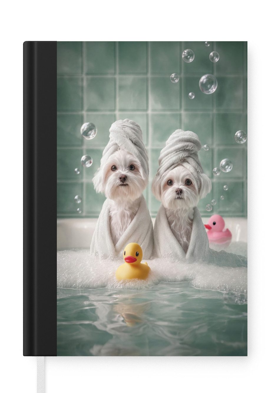 MuchoWow Notizbuch Hunde - Badeentchen - Handtücher, Notebook, Notizblock a5, Tagebuch, Journal Liniert