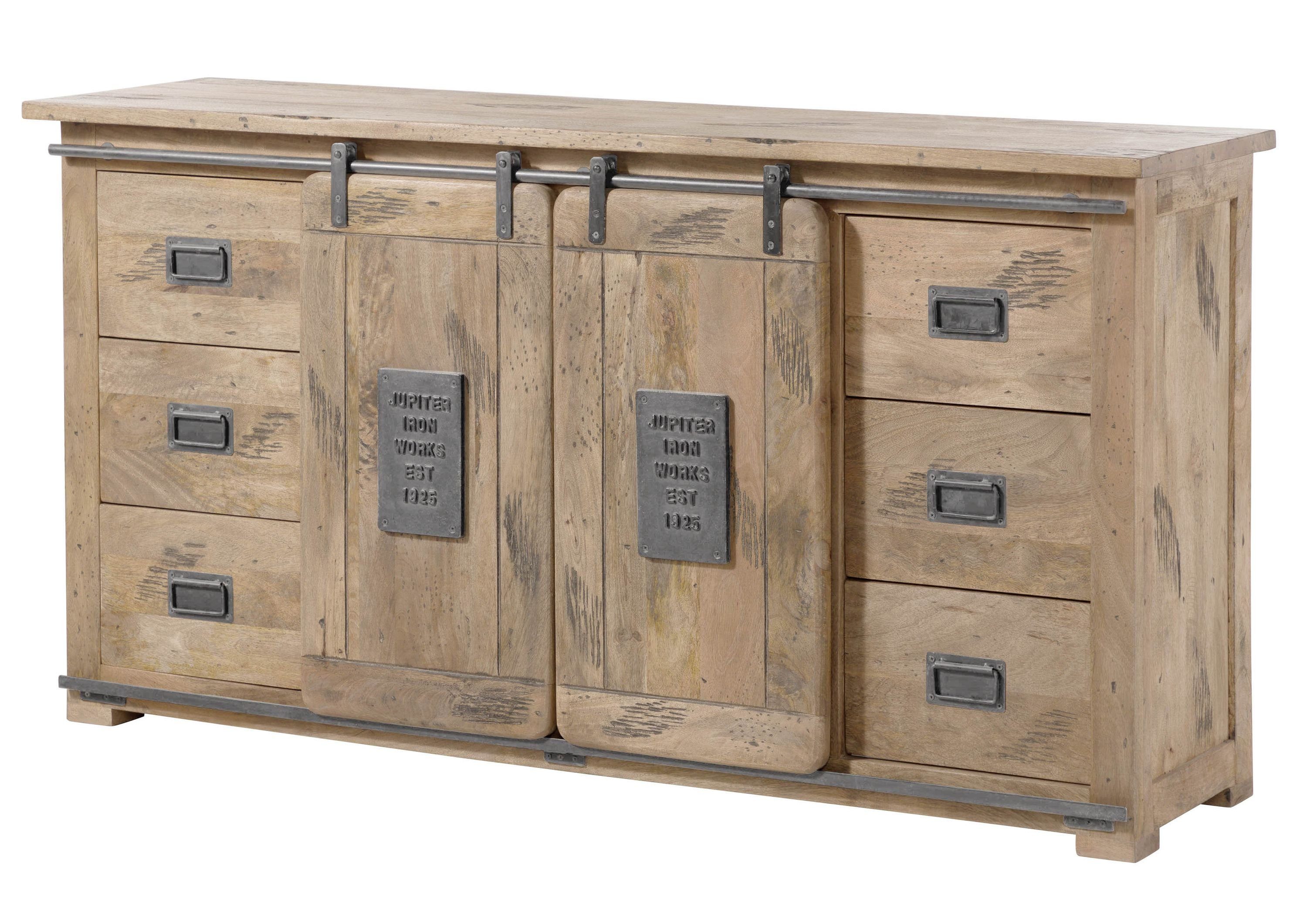 Massivmoebel24 Sideboard RAILWAY (Massivholz), Sideboard Mango 170x45x90 whitewash lackiert RAILWAY #393