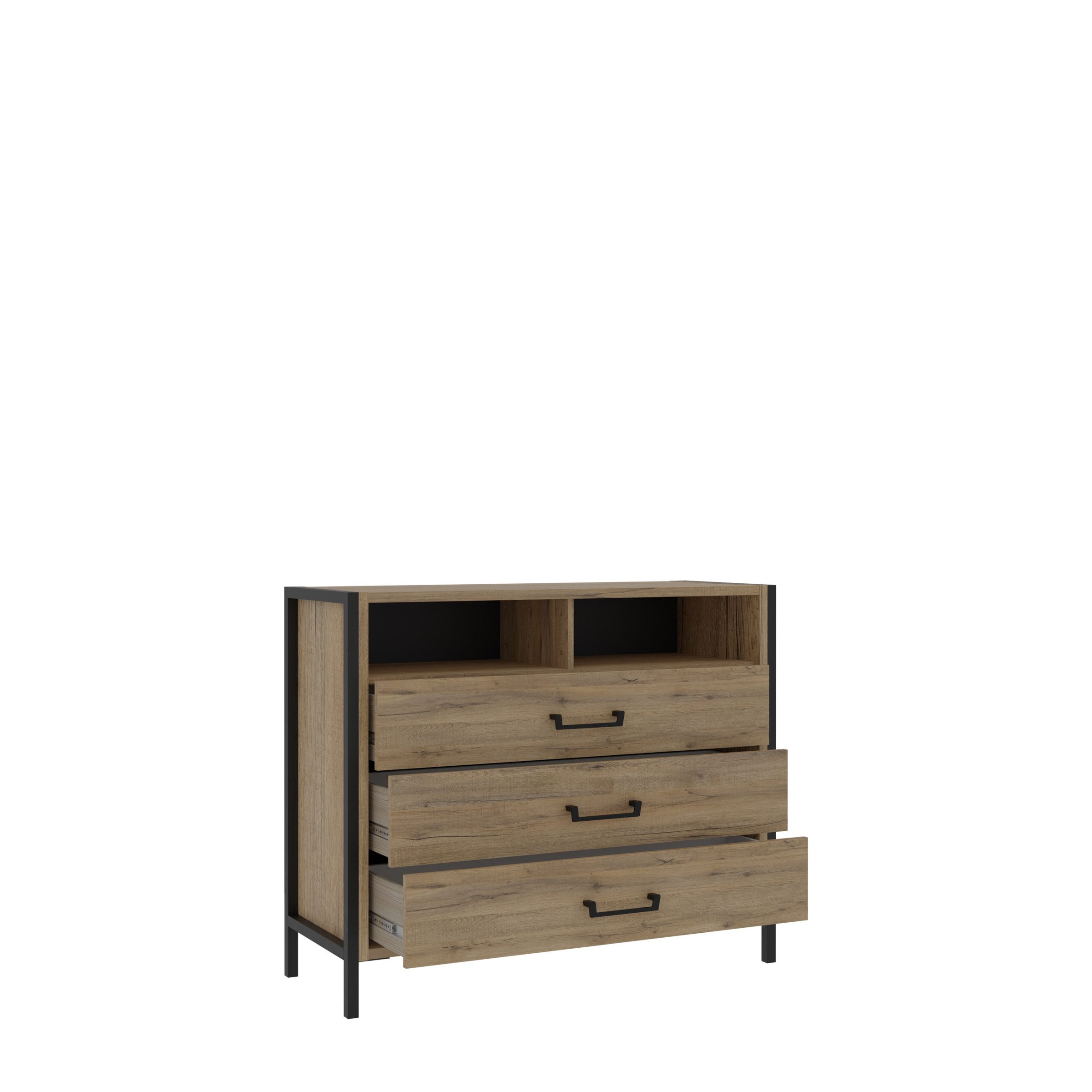 freiraum Kommode ORIENTAL TREE, 3 Schübe, Bartex Eiche Dekor / Schwarz - 109,4x90,7x41,5cm (BxHxT)