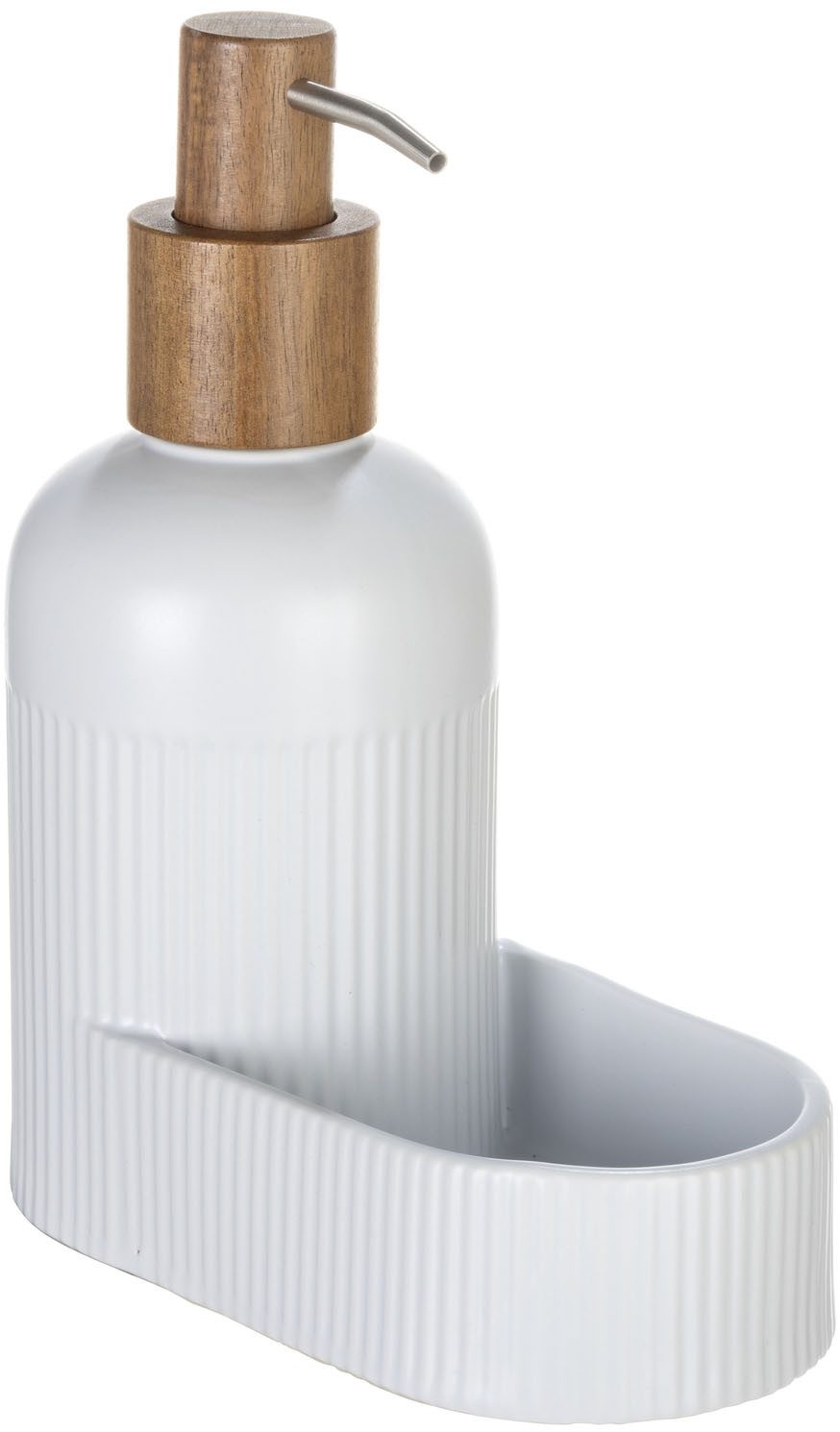 SCHÖNER WOHNEN-Kollektion Seifenspender REFIA, Spülmittelspender mit Schwammhalter, Keramik und Akazienholz, 400 ml