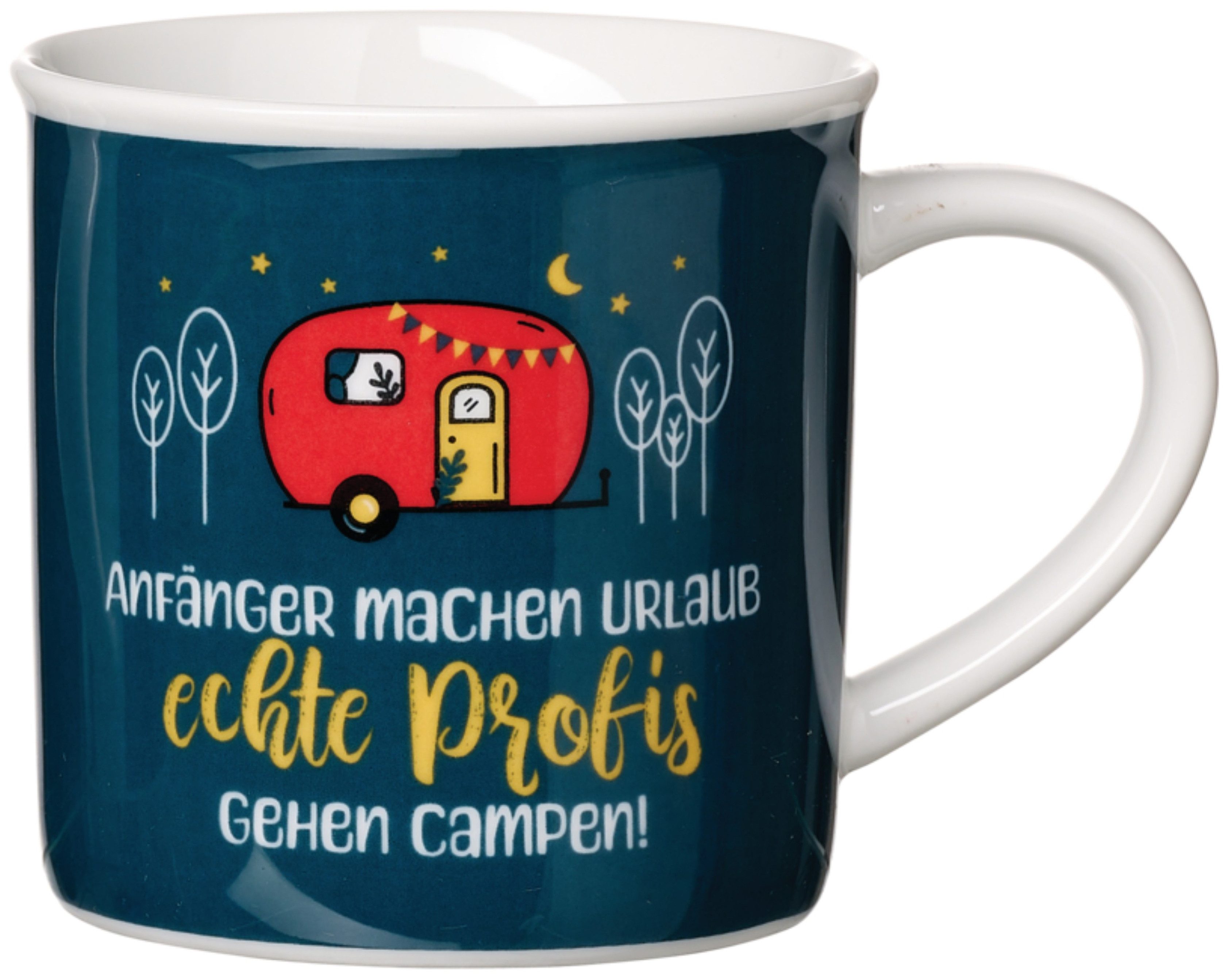 Ritzenhoff & Breker Becher Camping, Porzellan, "Anfänger machen Urlaub,..." - in Geschenkbanderole