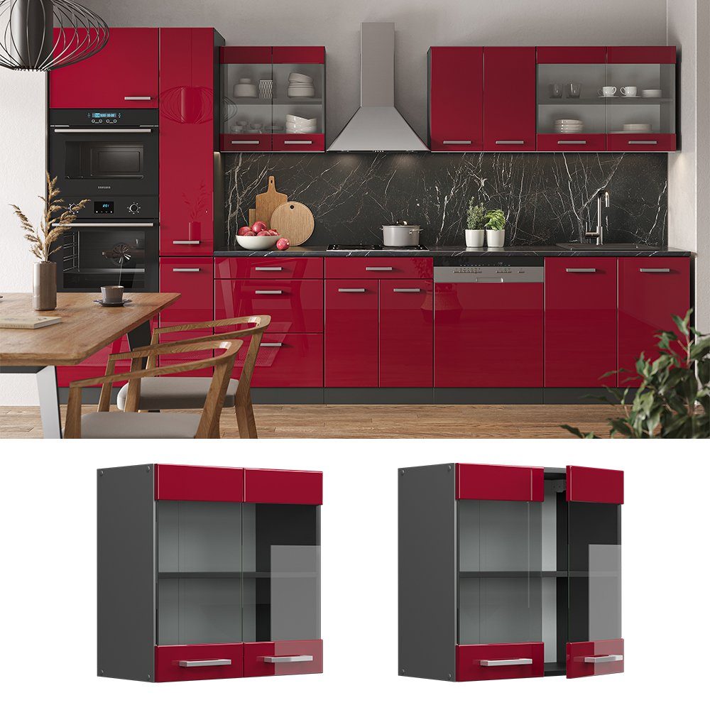 Vicco Glashängeschrank R-Line, Bordeaux Hochglanz/Anthrazit, 60 günstig online kaufen