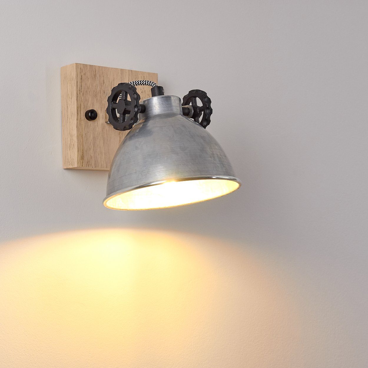 Wandlampe 1xE14, Holz Metall Strahler, aus ohne Leuchtmittel, mit Retro/Vintage Design verstellbarem und »Mot« in Silber/Braun, hofstein Deckenleuchte