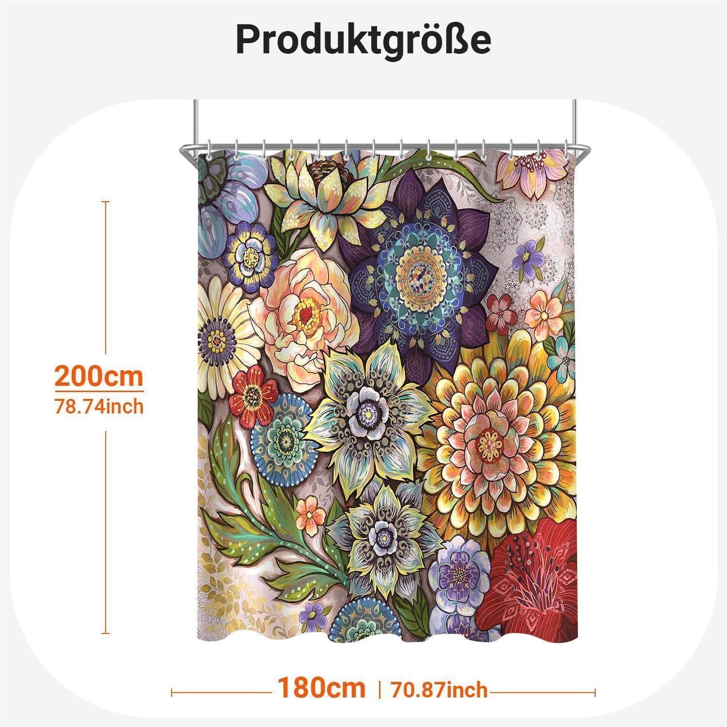LuxusKollektion Duschvorhang Duschvorhang 180x200cm wasserabweisend Böhmische Blume 180 x 200 cm