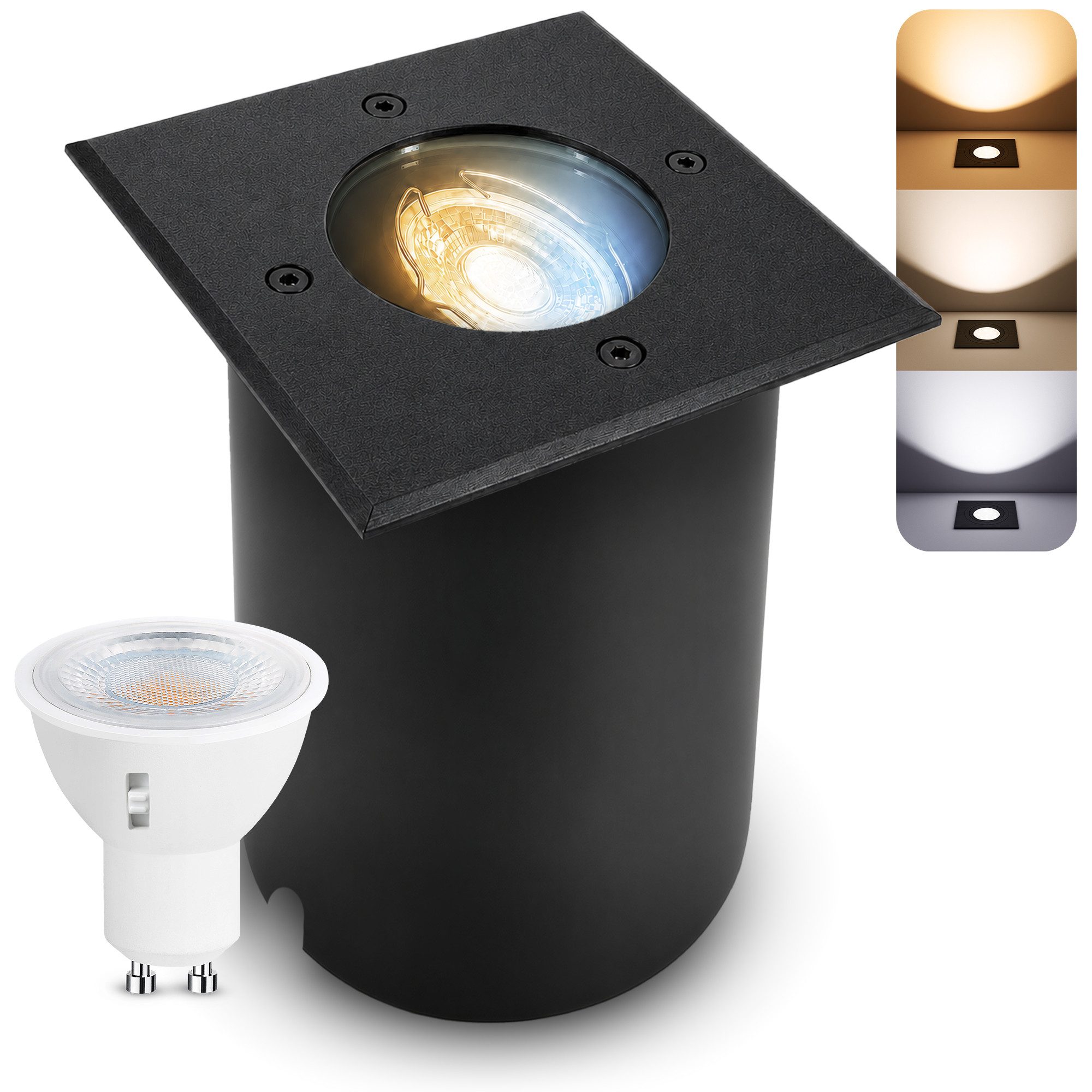 SSC-LUXon LED Gartenstrahler JUAVI Bodeneinbauleuchte mit LED LumiFLEX dimmbar 6W drei Lichtmodi, Neutralweiß, Warmweiß, Tageslichtweiß