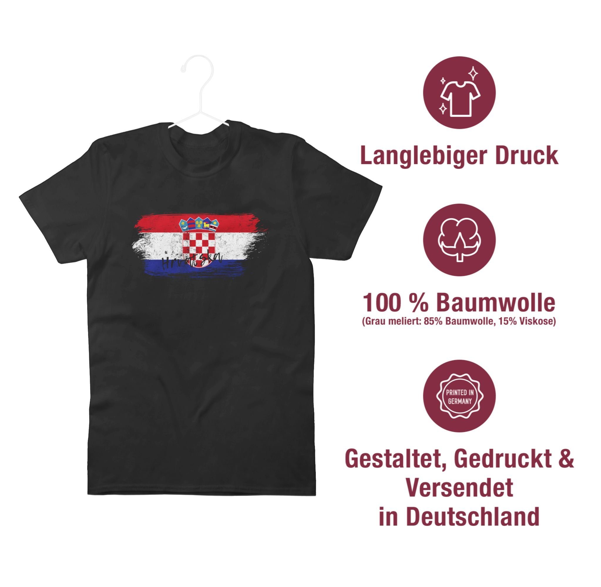 Shirtracer T-Shirt Kroatien Vintage Fussball 2024 EM 1 Schwarz