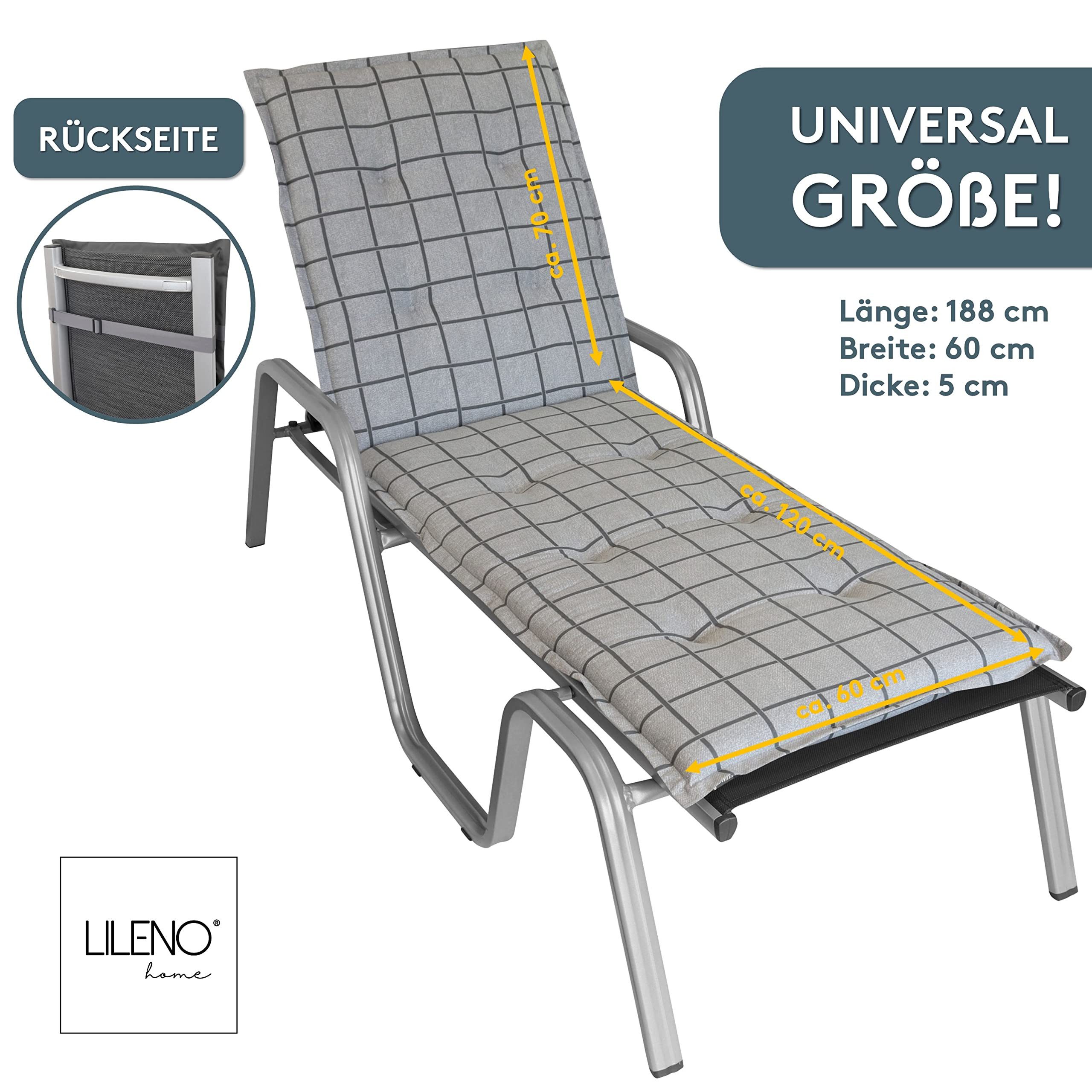 LILENO HOME Liegenauflage perfekt für Strandliege, Sonnenliege Auflage, Gartenliege Auflage, (1er Set), Polster Auflage für Rollliegen Yacht Karo-Hellgrau, Sitzpolster