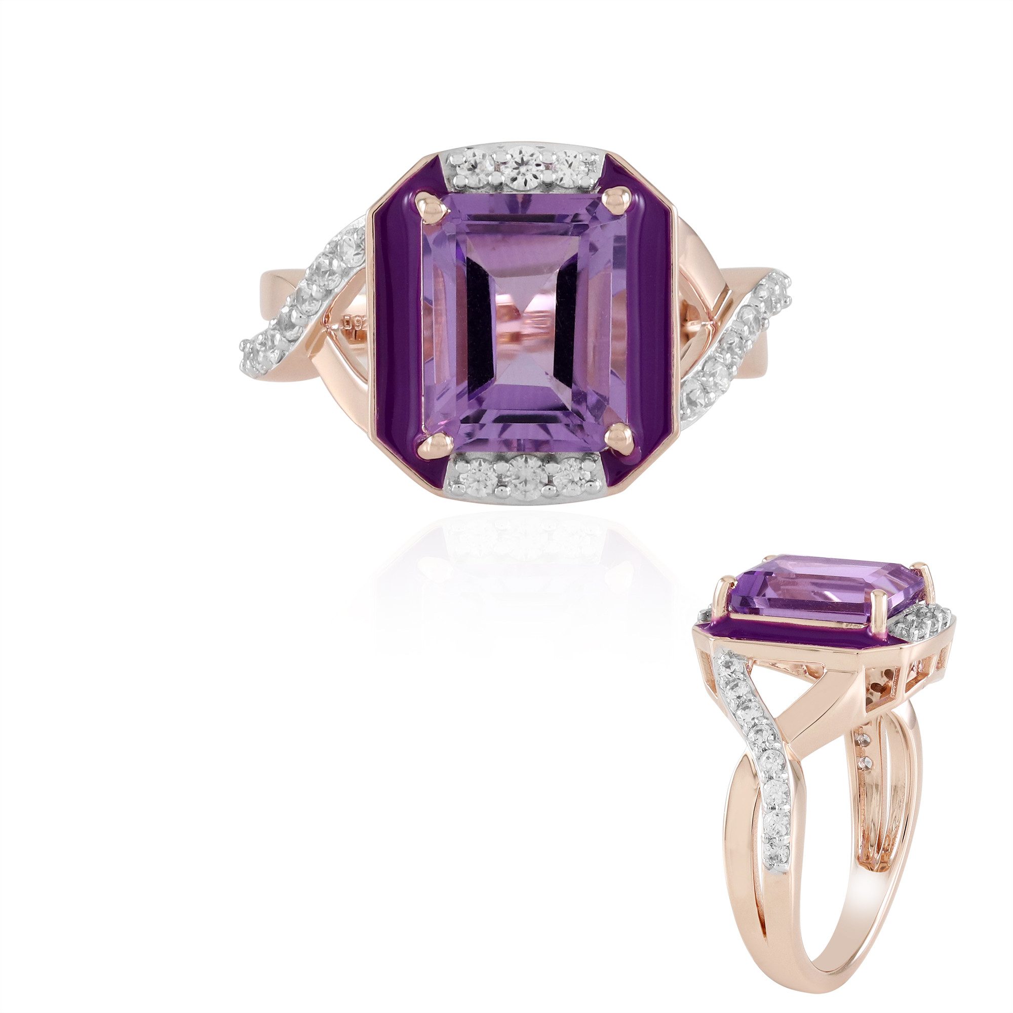 Silberring Cavill Ring Sterlingsilber rosévergoldet mit 3,15 ct Lavendel Amethyst