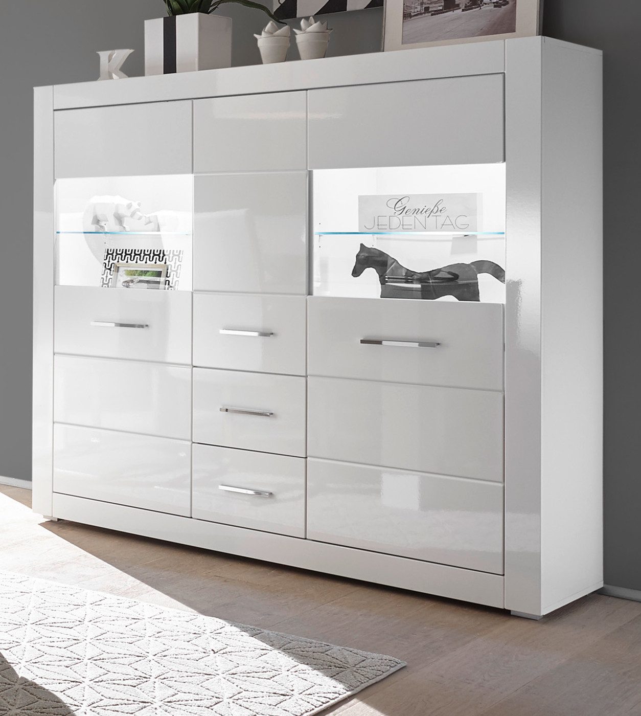Furn.Design Highboard Carrara (Schrank in weiß Hochglanz, 149 x 142 cm), mi günstig online kaufen