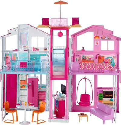 Barbie Puppenhaus Stadthaus mit 3 Etagen Haus Barbie, (Dreamhouse, Puppen Haus, Puppenhäuser, Set, mit Rutsche, ab 3 jahren, Puppenvilla Dollhouse, Film, Beleuchtung), Puppenhaus Barbie xxl groß, The Movie, Barbiehaus, Puppenstube Puppen