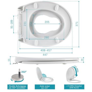 Homewit WC-Sitz Familien Toilettendeckel, Mit abnehmbare Kindersitz, Magnet-Anschluss (Komplett-Set), mit Absenkautomatik, Softclose