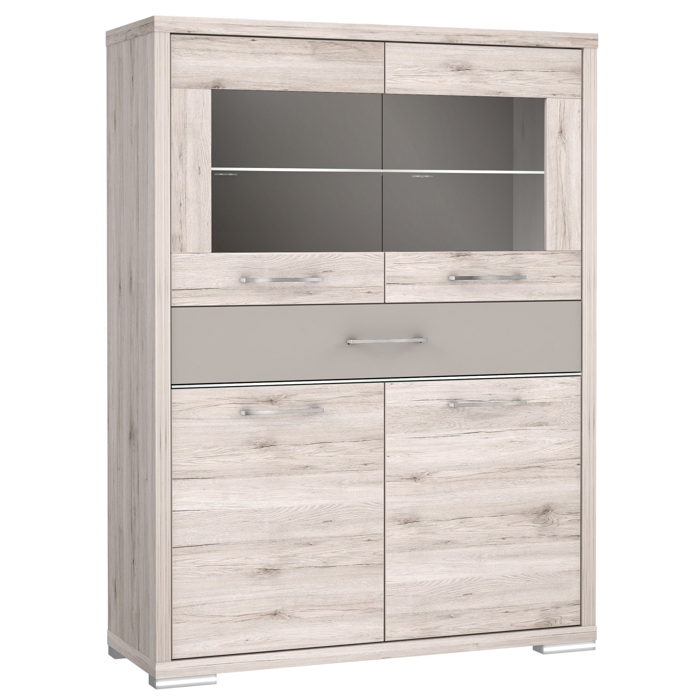 Newroom Vitrine Sandeiche 118 cm Vitrine Sandeiche Modern Vitrinenschrank Glasvitrine Wohnzimmer