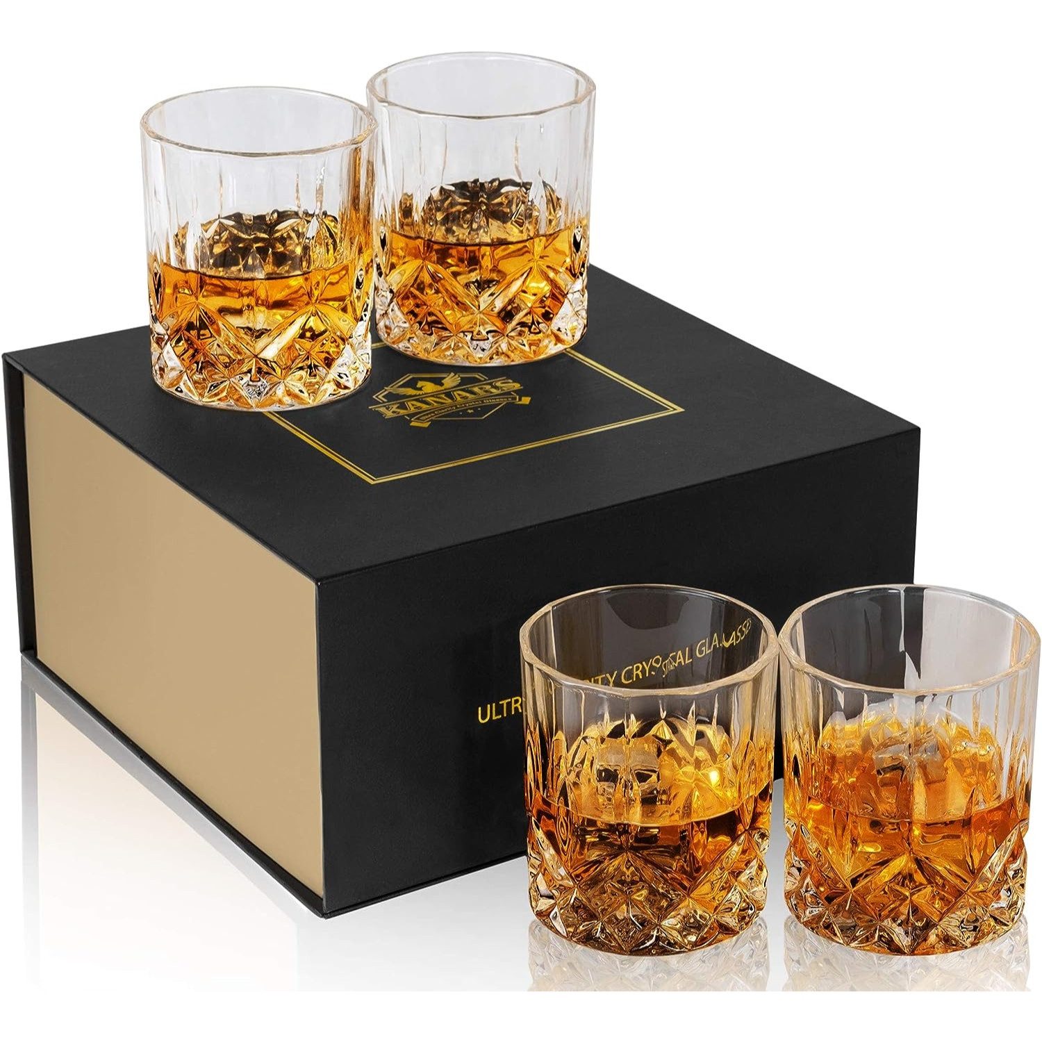 Whiskyglas 4er Whisky Gläser Set Kristallgläser 300ml Geschenke für Männer in Box
