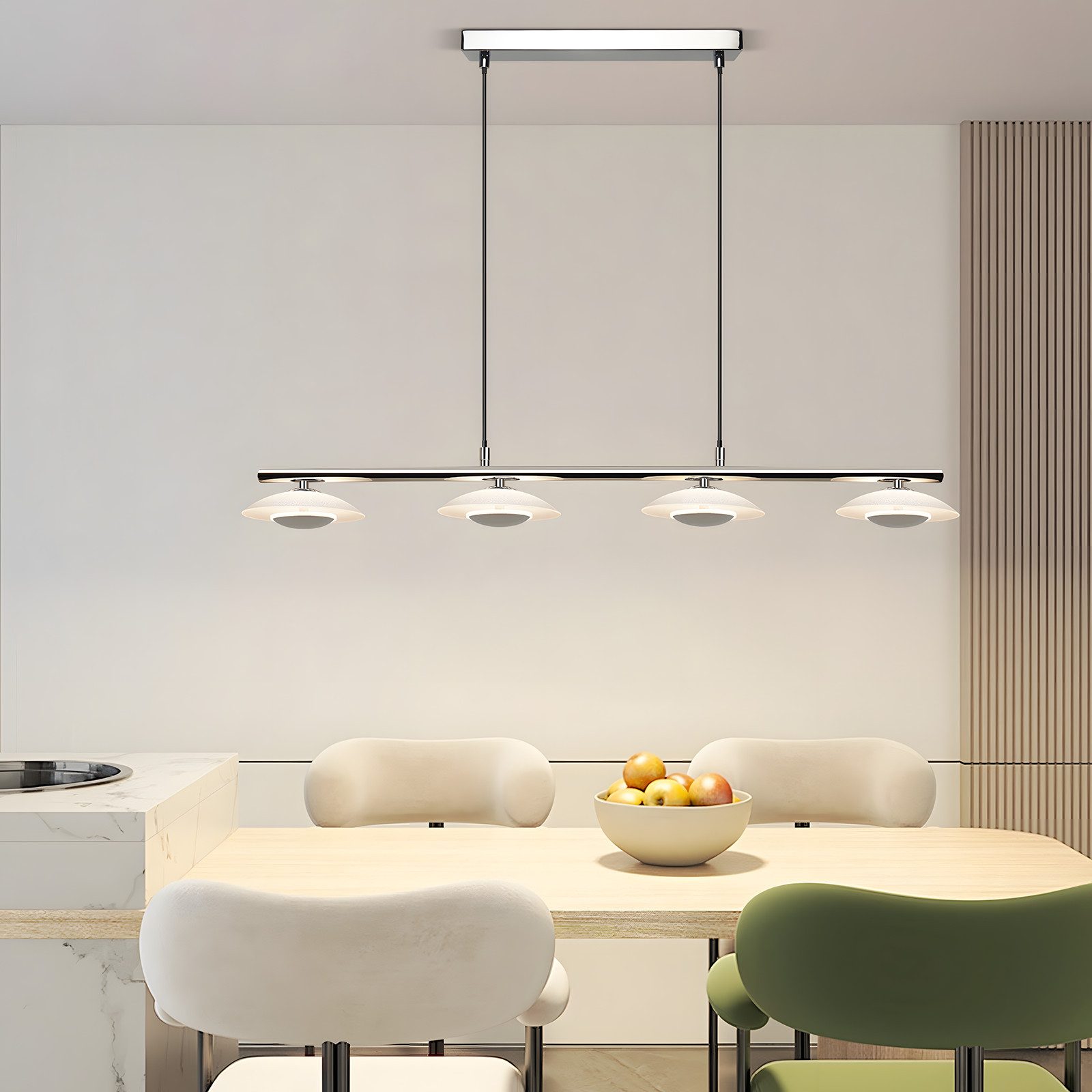 ZMH LED Pendelleuchte Esszimmer Chrom Glas Metall Pendellampe 3000K für Schlafzimmer Küche, LED fest integriert, Warmweiß, Höhenverstellbar Modern Design Hängel – Bild 3 von 5