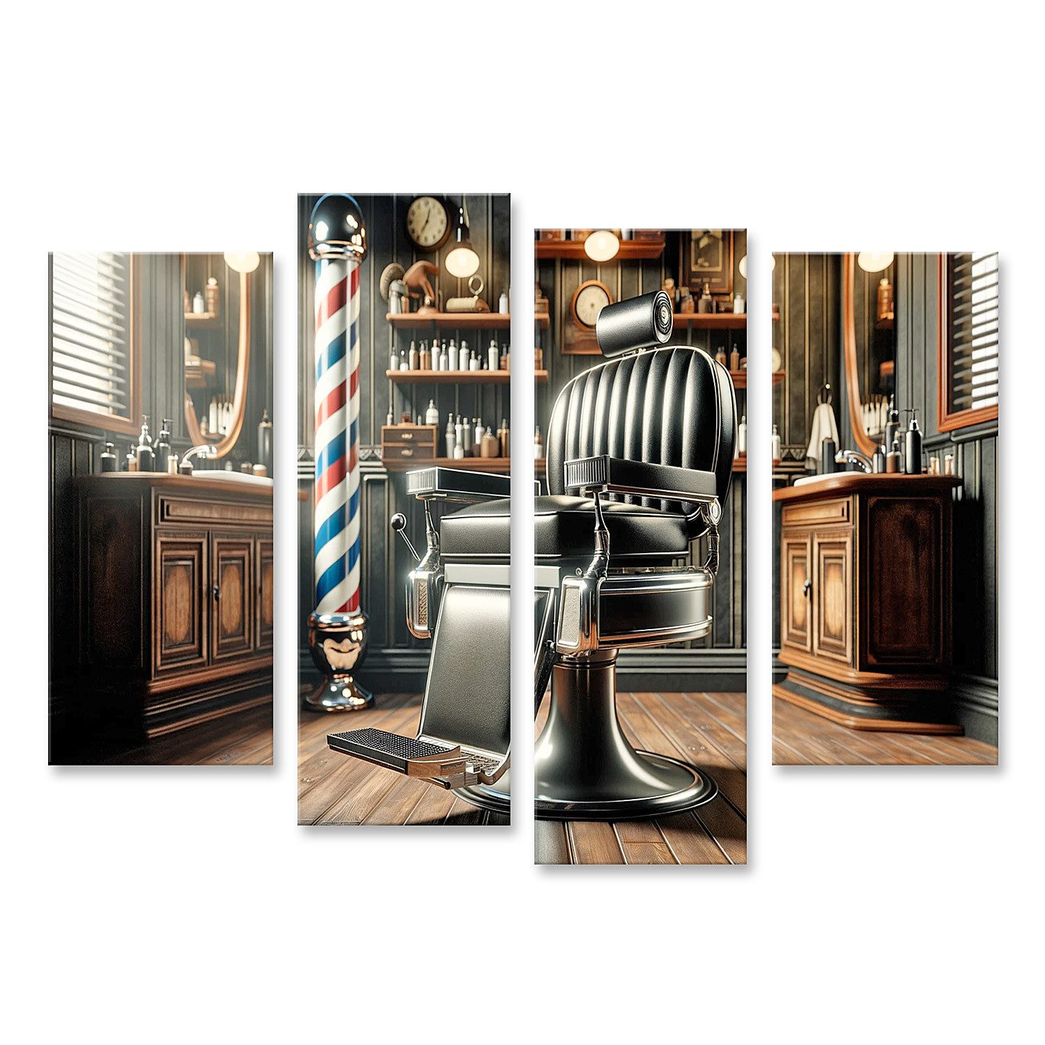 islandburner Leinwandbild Vintage-Barbershop antiker Friseurstuhl Friseur
