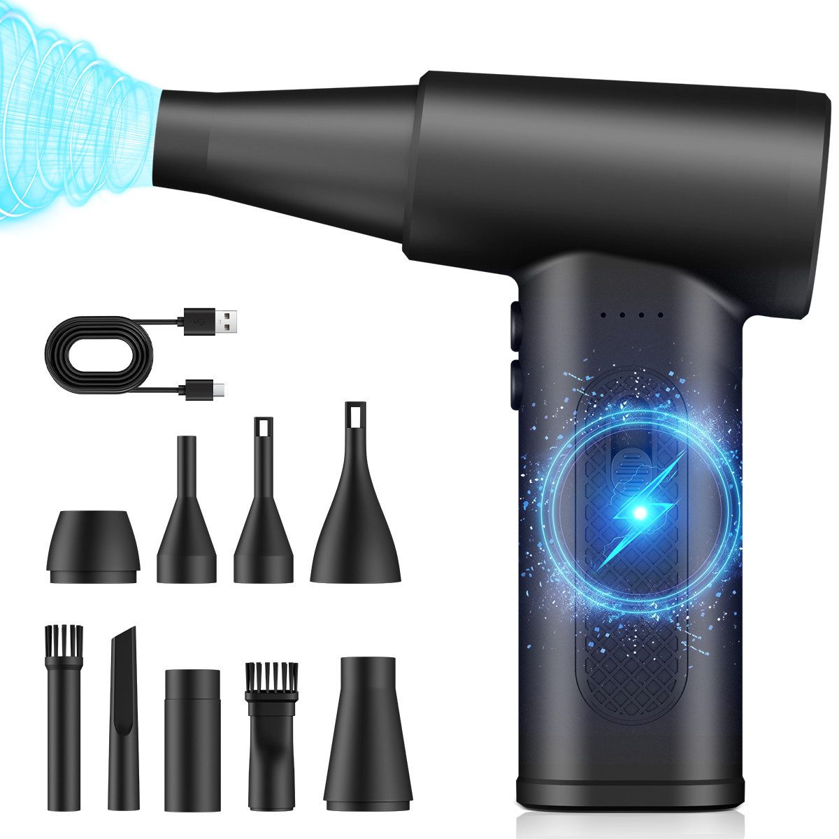 CkeyiN Pro Akku-Handstaubsauger Elektrische Staubgebläse,Air Duster,Wiederaufladbar Druckluftspray, Beutellos, 130.000 U/min, 2×2500 mAh, USB-C-Laden