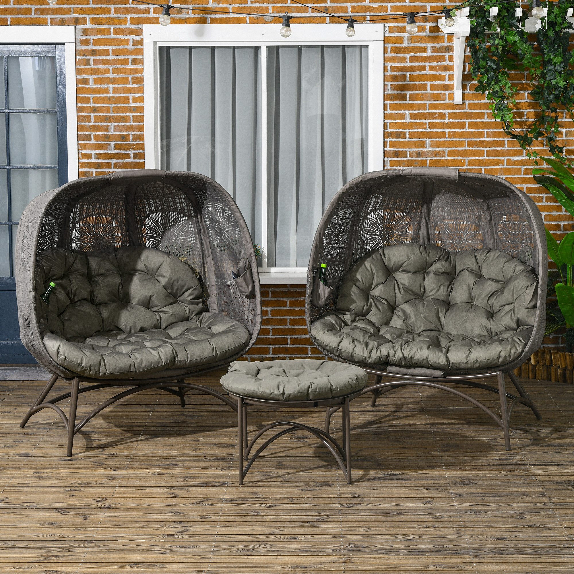 Outsunny Sitzgruppe 3tlg. Gartenstuhl-Set mit Couchtisch, günstig online kaufen