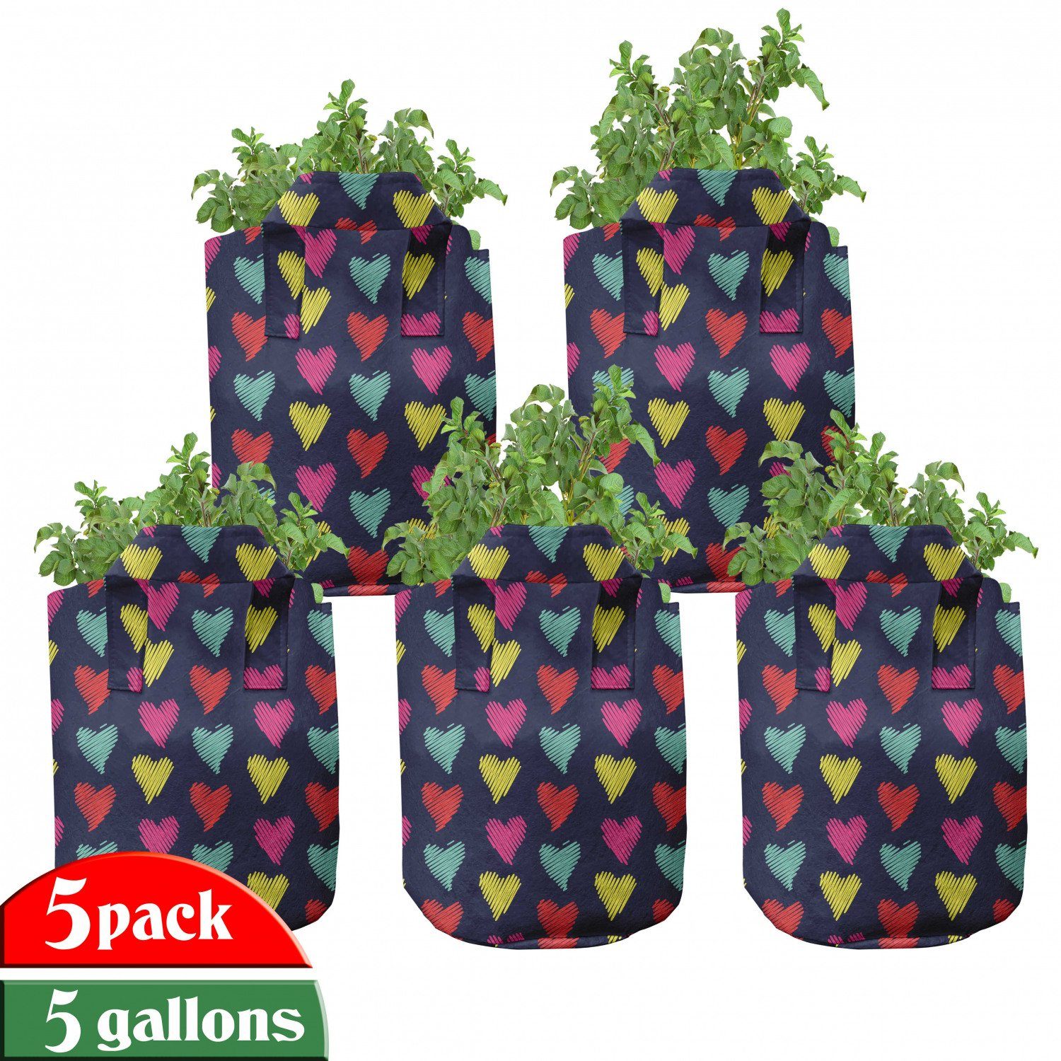 Abakuhaus Pflanzkübel hochleistungsfähig Stofftöpfe mit Griffen für Pflanzen, Valentine Herz-Liebe glücklich