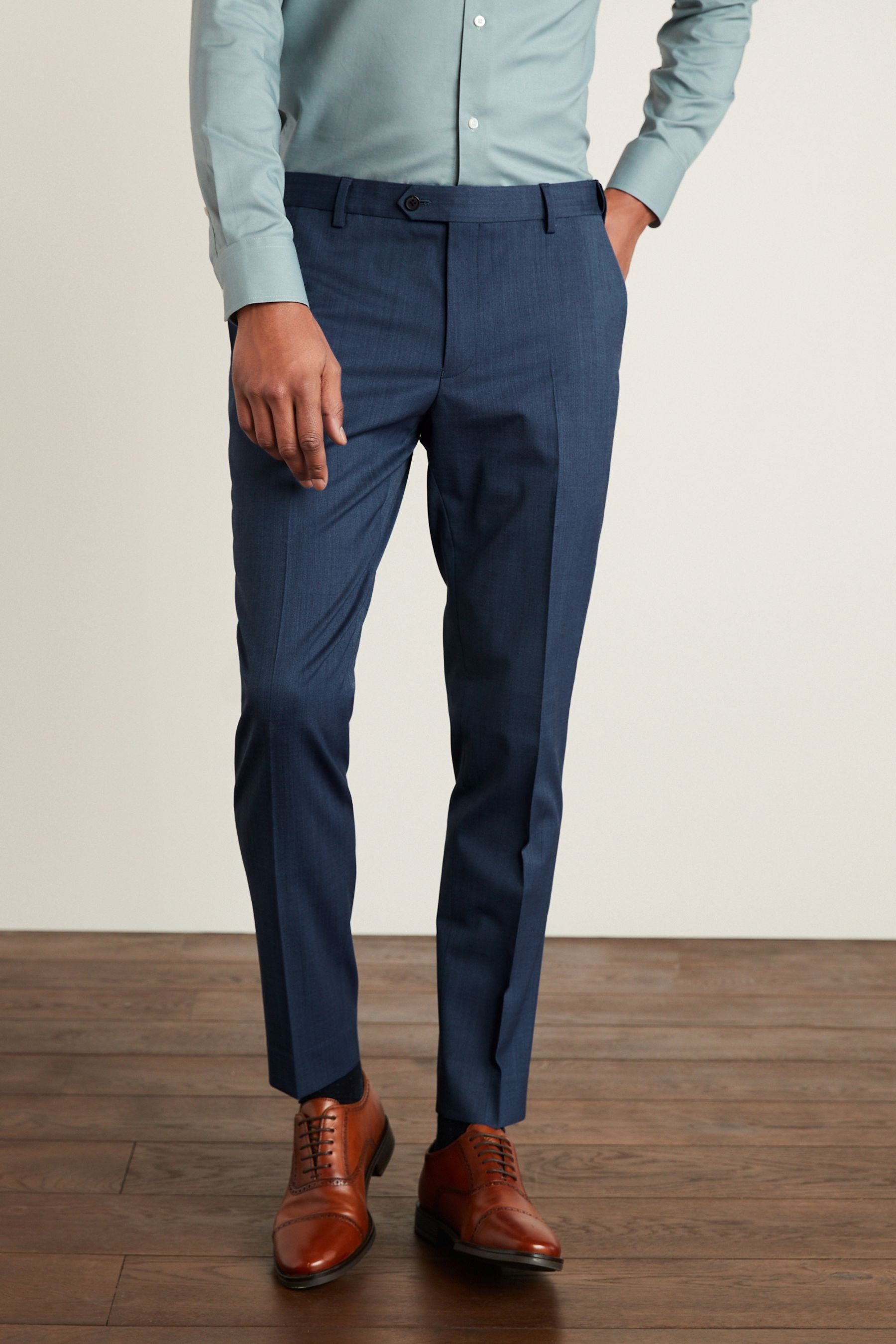 Anzughose Anzug Hose aus Flex Blue Wollmix: (1-tlg) Fit Motion Next Slim