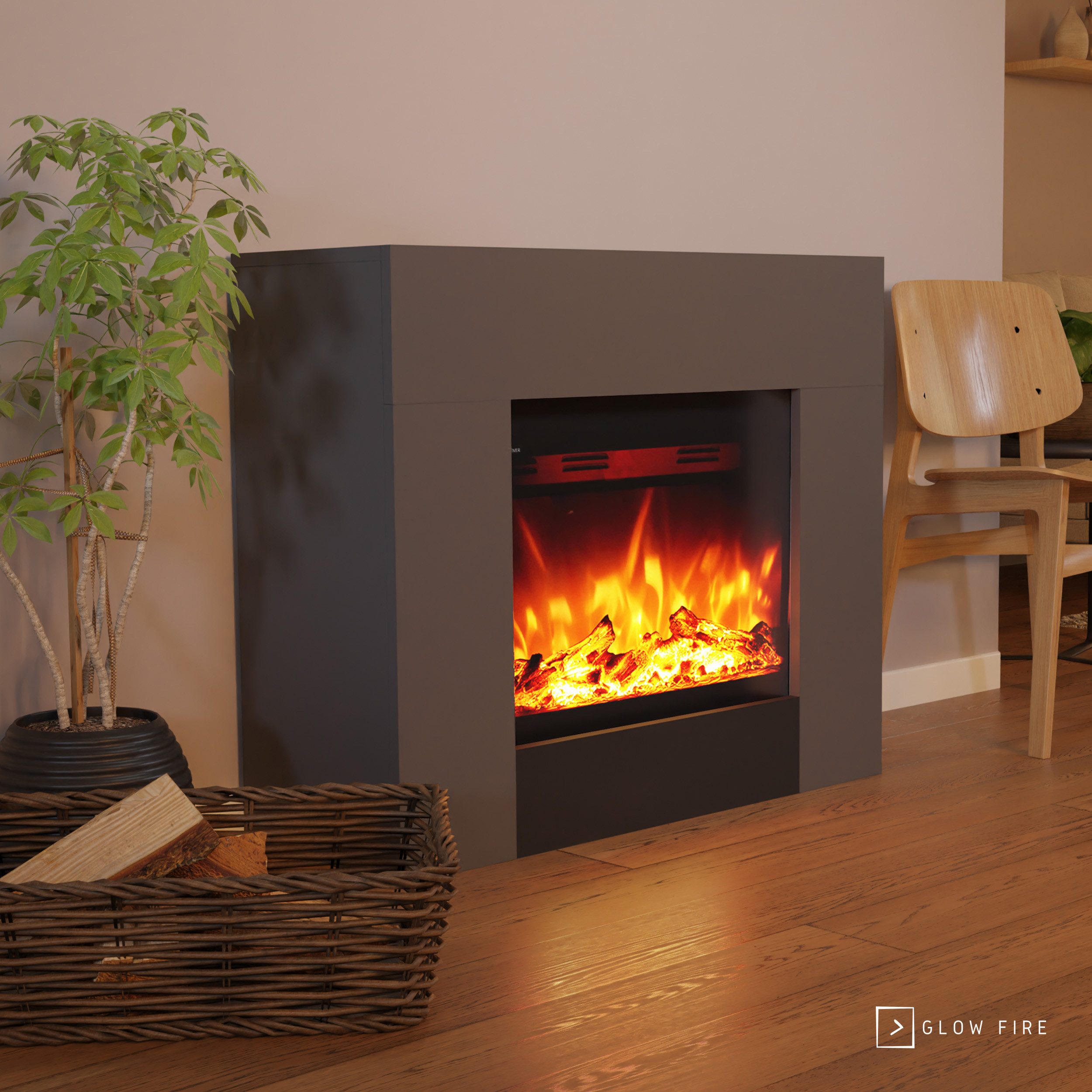 GLOW FIRE Elektrokamin METIS LED Kamin mit Heizung, Standkamin, Elektrischer Kamin mit 3-fach Farbwechsler und Knisterfunktion