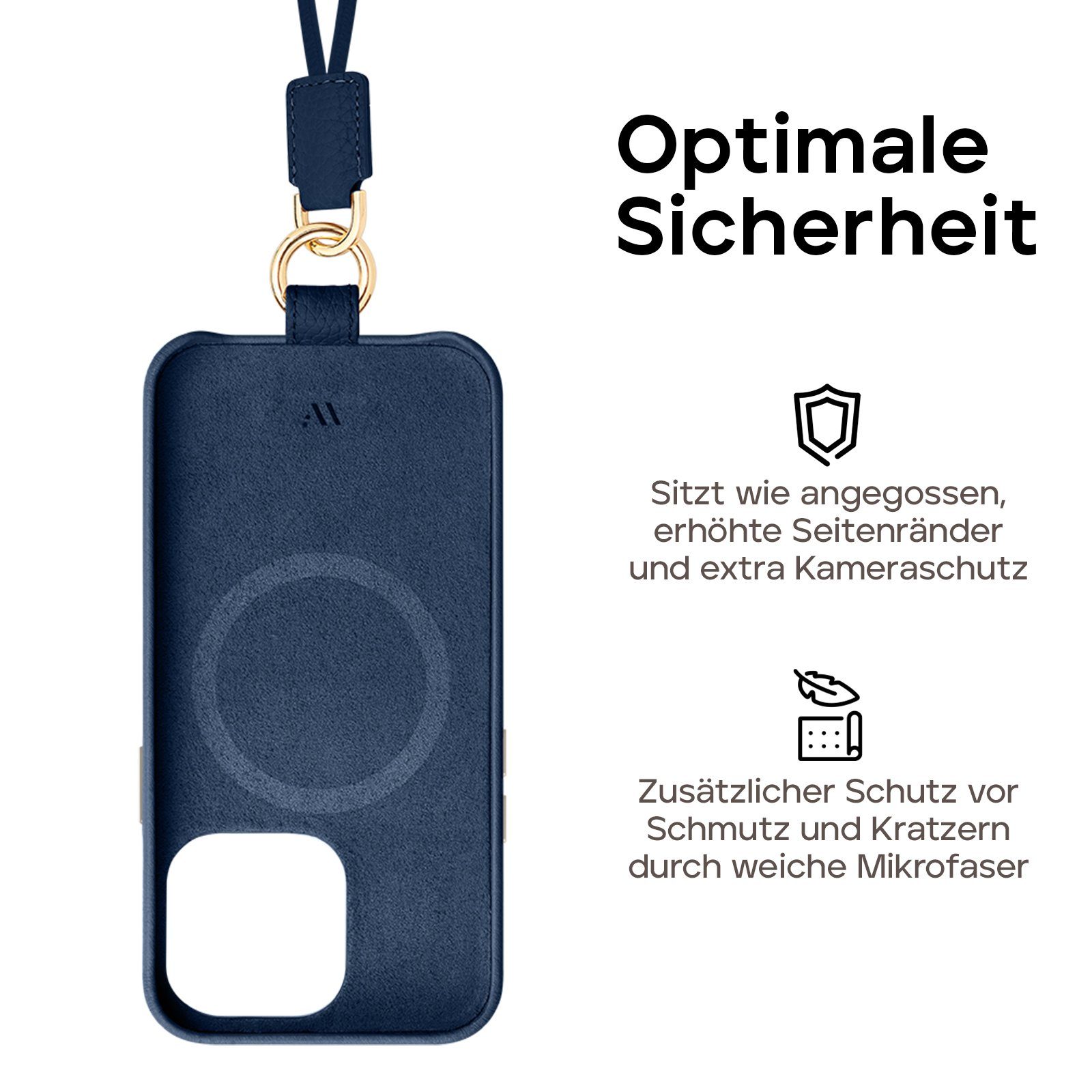 wiiuka Handykette skiin LOOP Hülle für iPhone 14 Pro, Handyhülle / Kette, Handgefertigt - Deutsches Leder, Premium Case