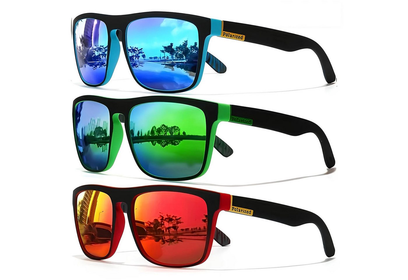 Athlix Sonnenbrille Sonnenbrille 3er Set Sonnenbrille Herren Damen Polarisiert UV-Schutz Outdoor 3 Stück, 100 % UV400 Schutz, CAT 3 Glas, Nur 28 Gramm