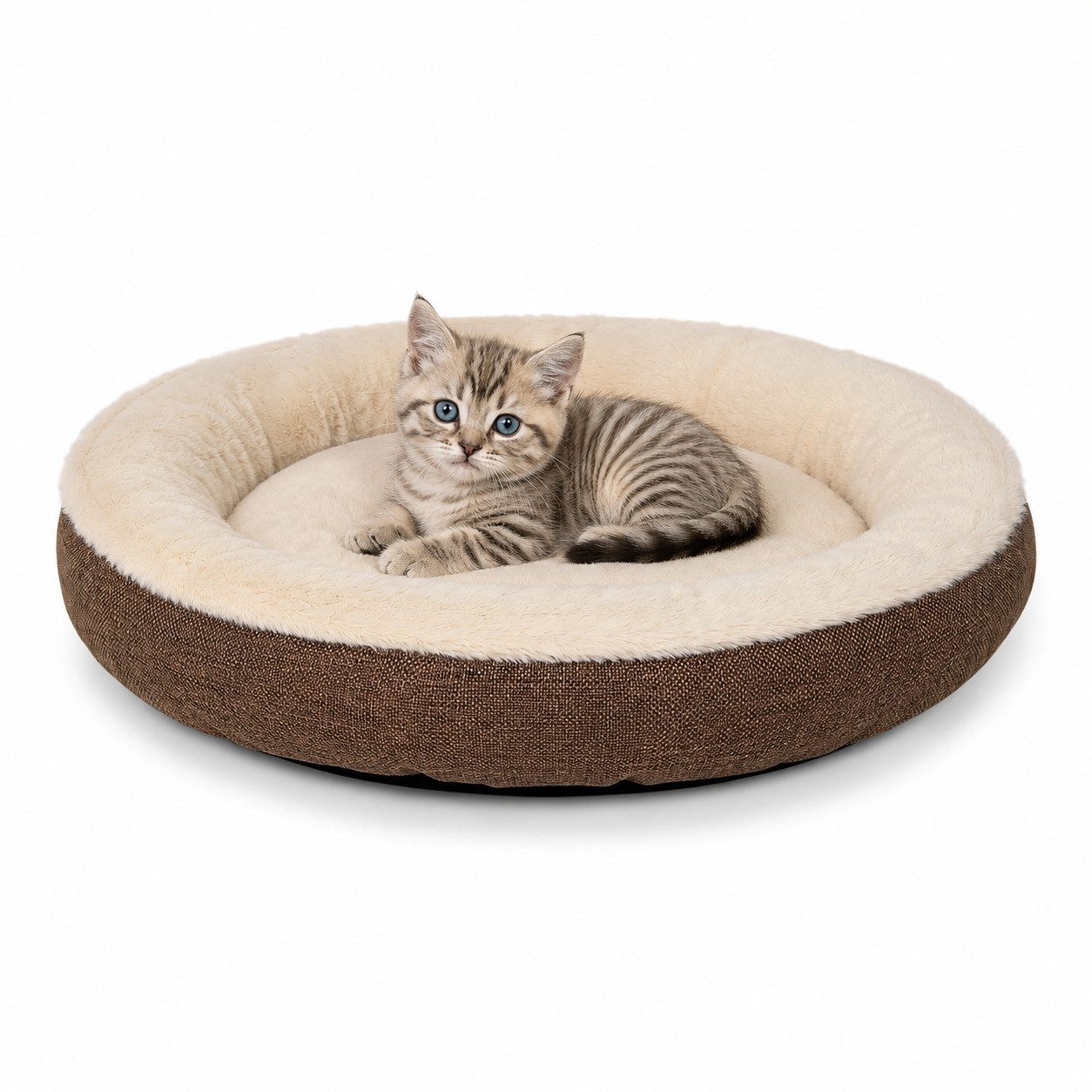 lionto Tierkissen für Katzen Donut-Design, Oxford- & Plüschstoff, Anti-Rutsch-Boden, Bezug abnehmbar & waschbar
