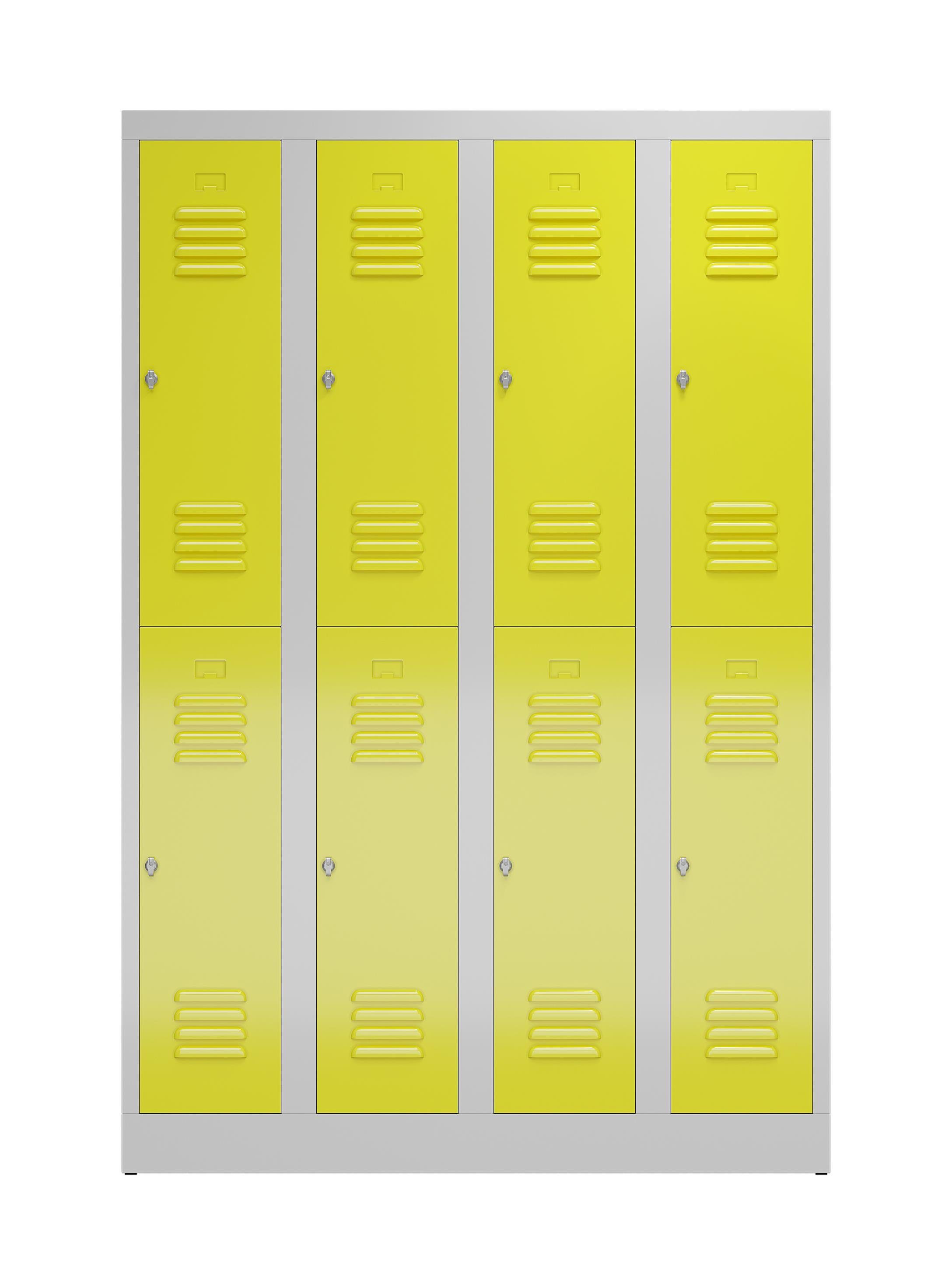 Türen: Fächerschrank Komplett Spind Gelb für montiert keine | Personen Lichtgrau Steelboxx Montage - Korpus: verschweißt und erforderlich Spindschrank Spind 7035 Lichtgrau/ abschließbar (1-St) RAL 8