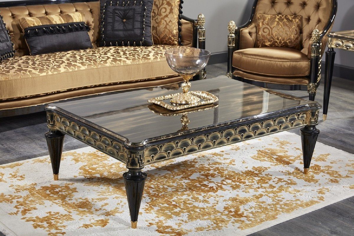 Möbel 2 Sofas - & 1 Barock Prunkvolle Luxus - / & 2 Barock Casa Luxus & 2 Couchtisch Schwarz - Gold Couchtisch Sessel Beistelltische Qualität Padrino Set