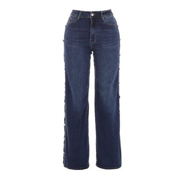 Ital-Design Weite Jeans Damen Freizeit Knopfleiste Stretch High Waist Jeans in Blau