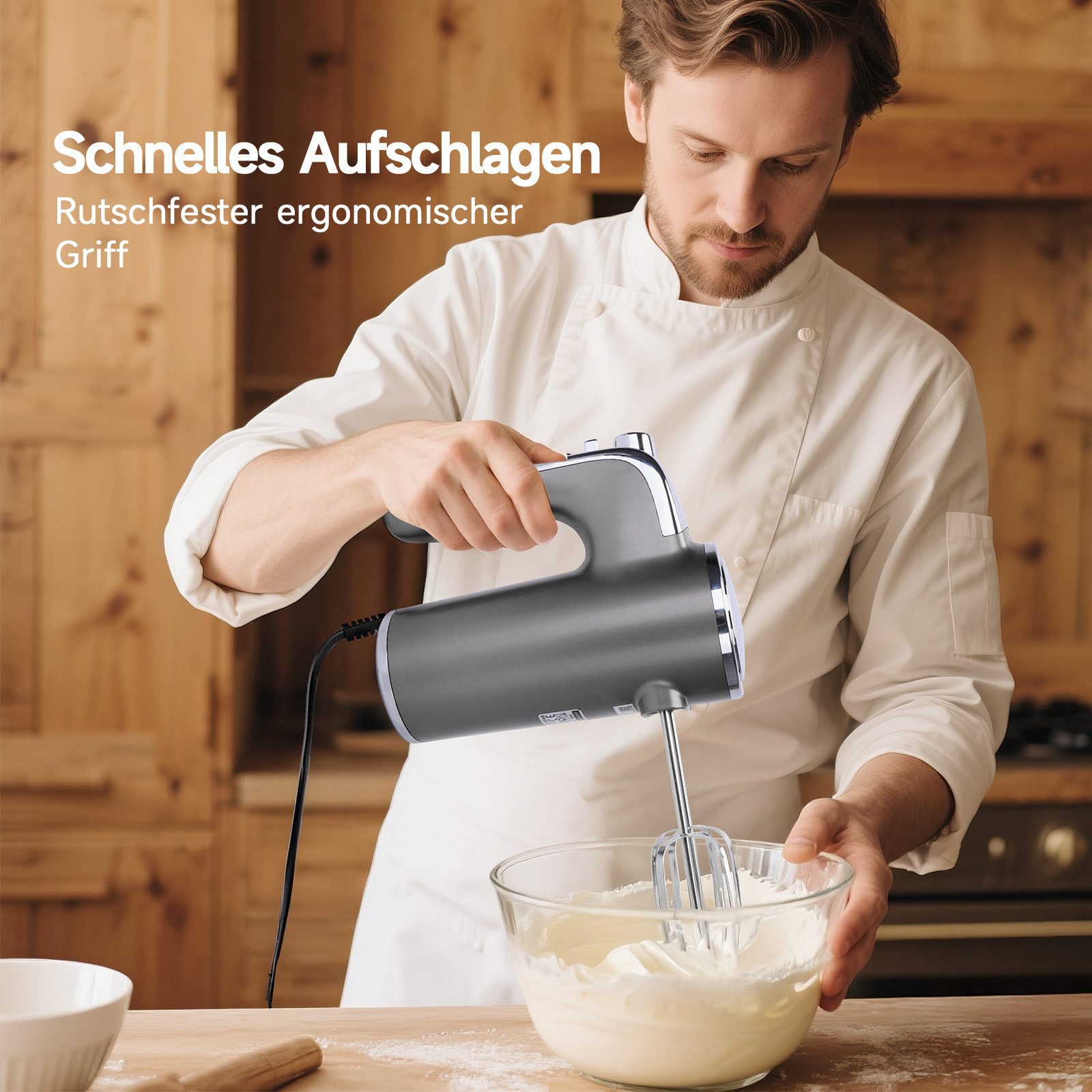 Aigostar Handmixer Sehr leistungsstark Mixer Handrührer, 5 Geschwindigkeitsstufen + Turbo, 400 W, Drehzahlregelung, schnelle Kühlung, Turbo-Boost, Überhitzungss – Bild 2 von 5