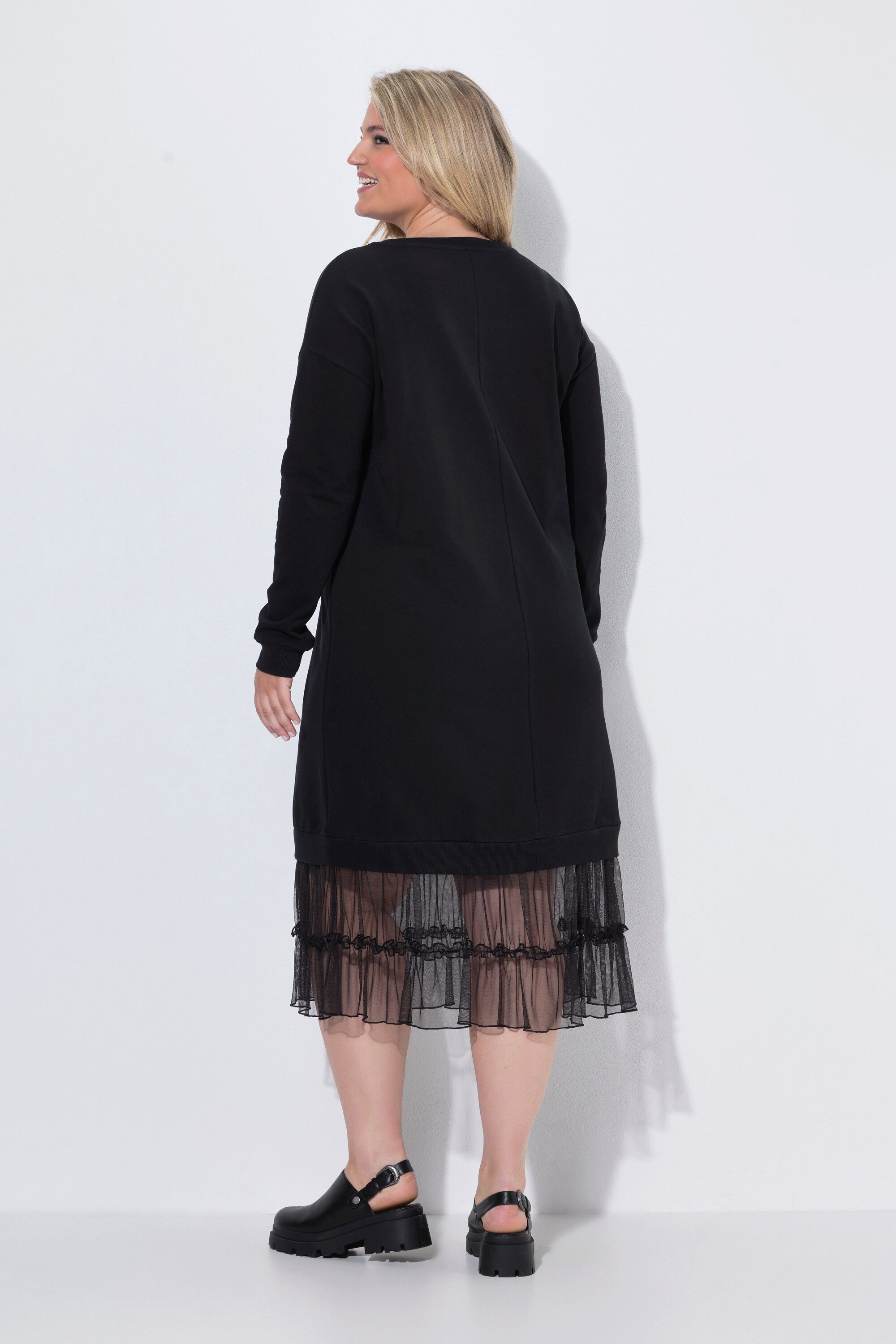 MIAMODA Midikleid Midi-Sweatkleid oversized Mesh-Volants am Saum – Bild 3 von 3