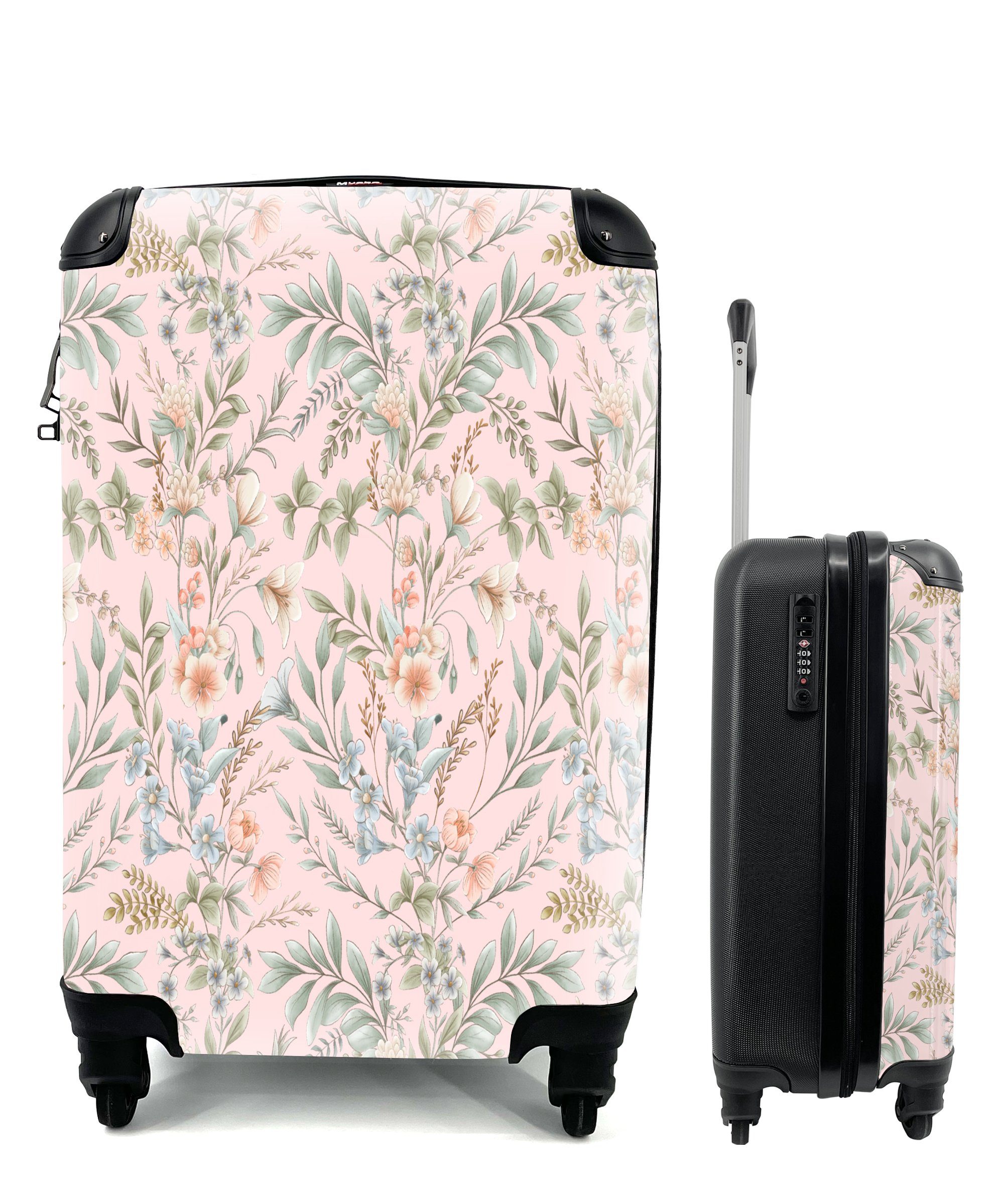 Rollen, Reisekoffer Vintage, rollen, Handgepäck - Handgepäckkoffer für Trolley, Pastell MuchoWow 4 Blumen - Reisetasche Ferien, mit