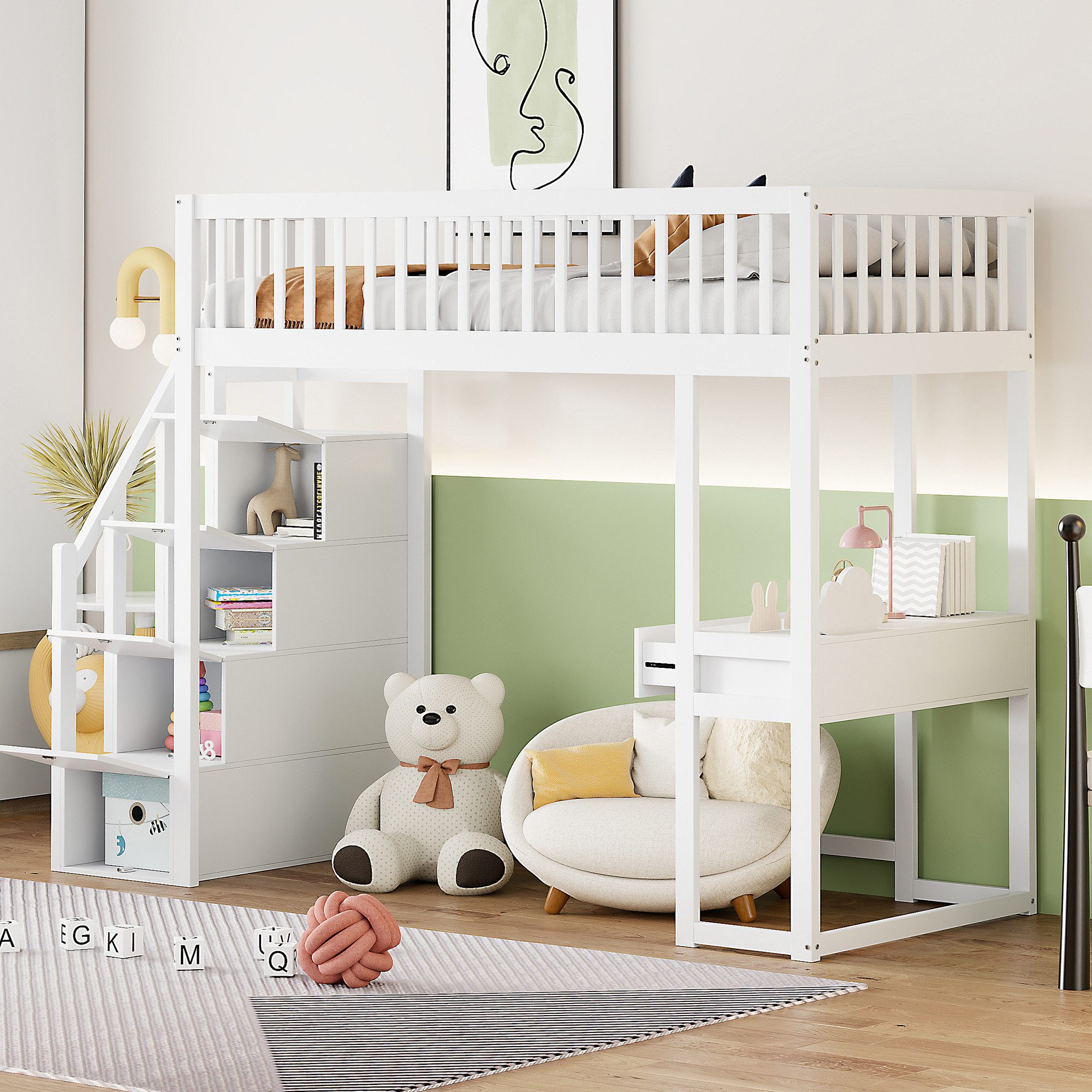Odikalo Hochbett Jugendbett Kinderbett Bettgestell Aufbewahrungstreppe günstig online kaufen