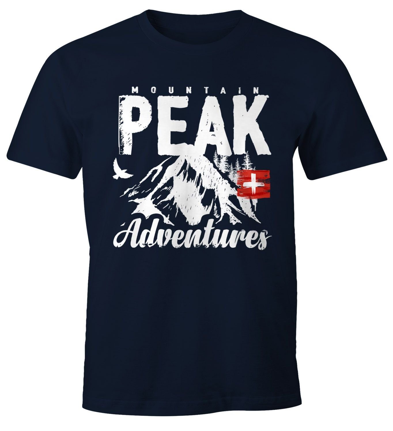 MoonWorks Print-Shirt Wander Herren T-Shirt Mountain Adventures Moonworks® mit Print navy