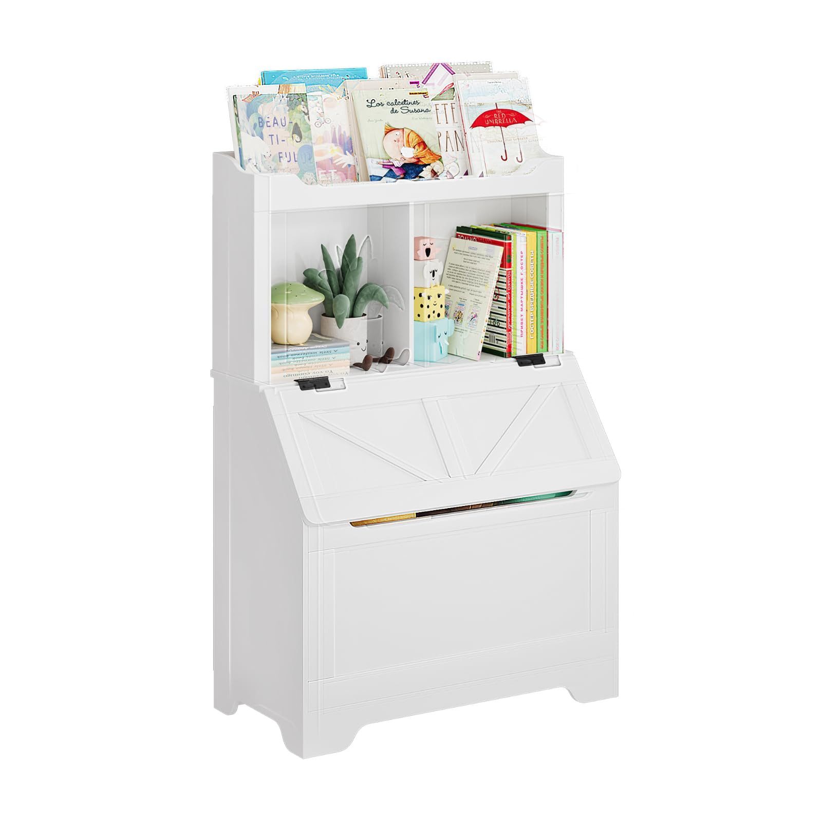 GarveeMore Kinderregal Bücherregal Kinder Spielzeugregal mit Deckel 80x40x122cm